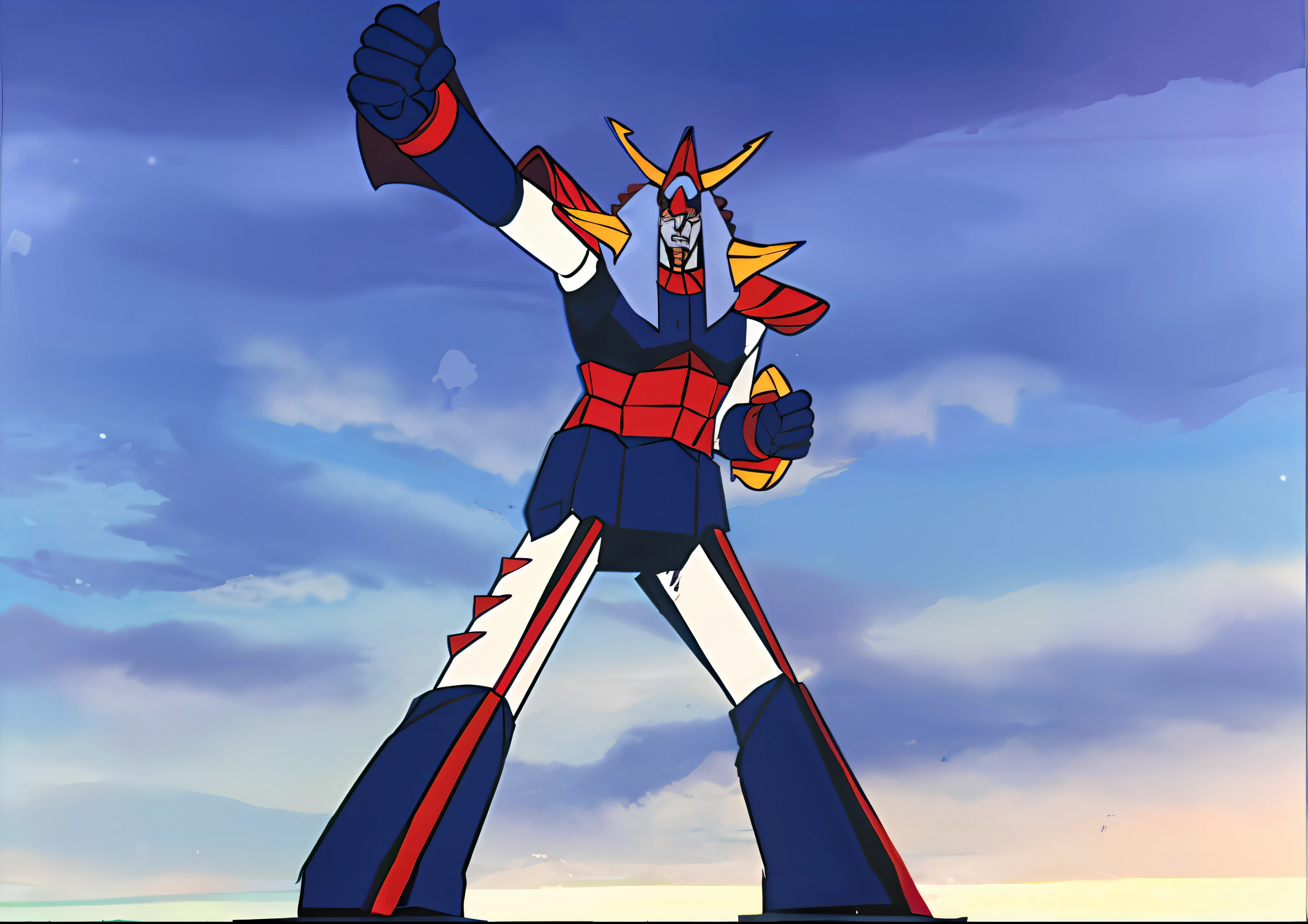 Alafe standing on a platform with arms outstretched in the air, Mazinger, gundam is windmill shaped, huge robot, Super Robot, huge robot, anime large mecha robot, Still image of robot Goku, Getter Robo, GUNDAM ROBOT, Mobile Suit Gundam, Robot overload in 3499, anime robots