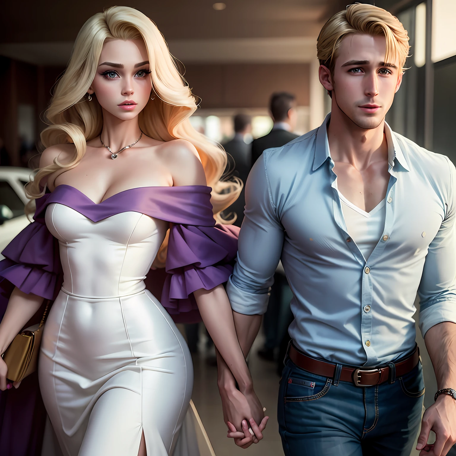 Pareja de Ken de Barbie, con parecido a Ryan Gosling, Doll to play with, vestido al estilo Tommy Highfiger, with Caucasian characteristics, rubio, pelo corto --auto
