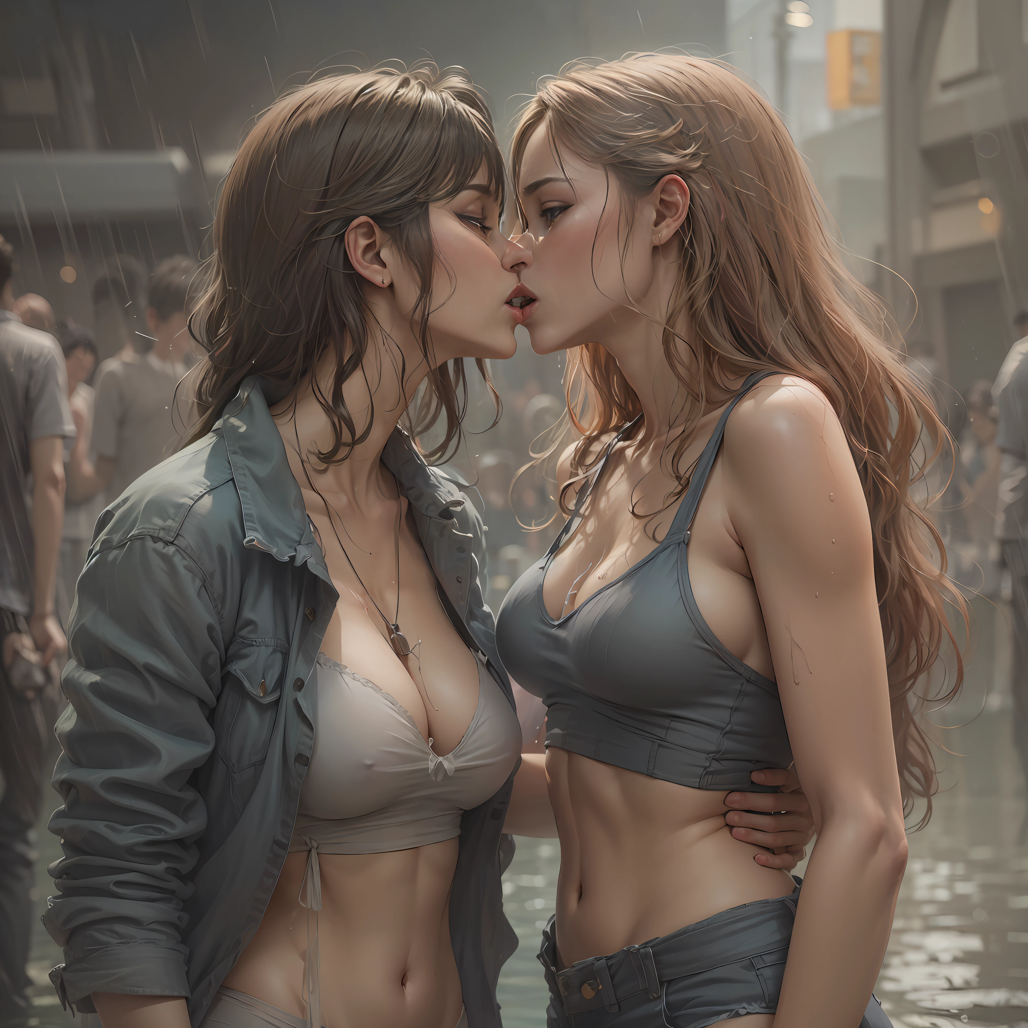 masterpiece, awesome, audience, squat, brunette hair, long hair, sheer cloth, white transparent bikini, swimming pool, very detailed, ahgao, , blush, thin waist, vaginal path, blowing tide, vaginal rundown, very huge breasts, open legs, sexual excitement, sexual expression, shiny skin, nipple, buceta, xoxota, ultra realistic