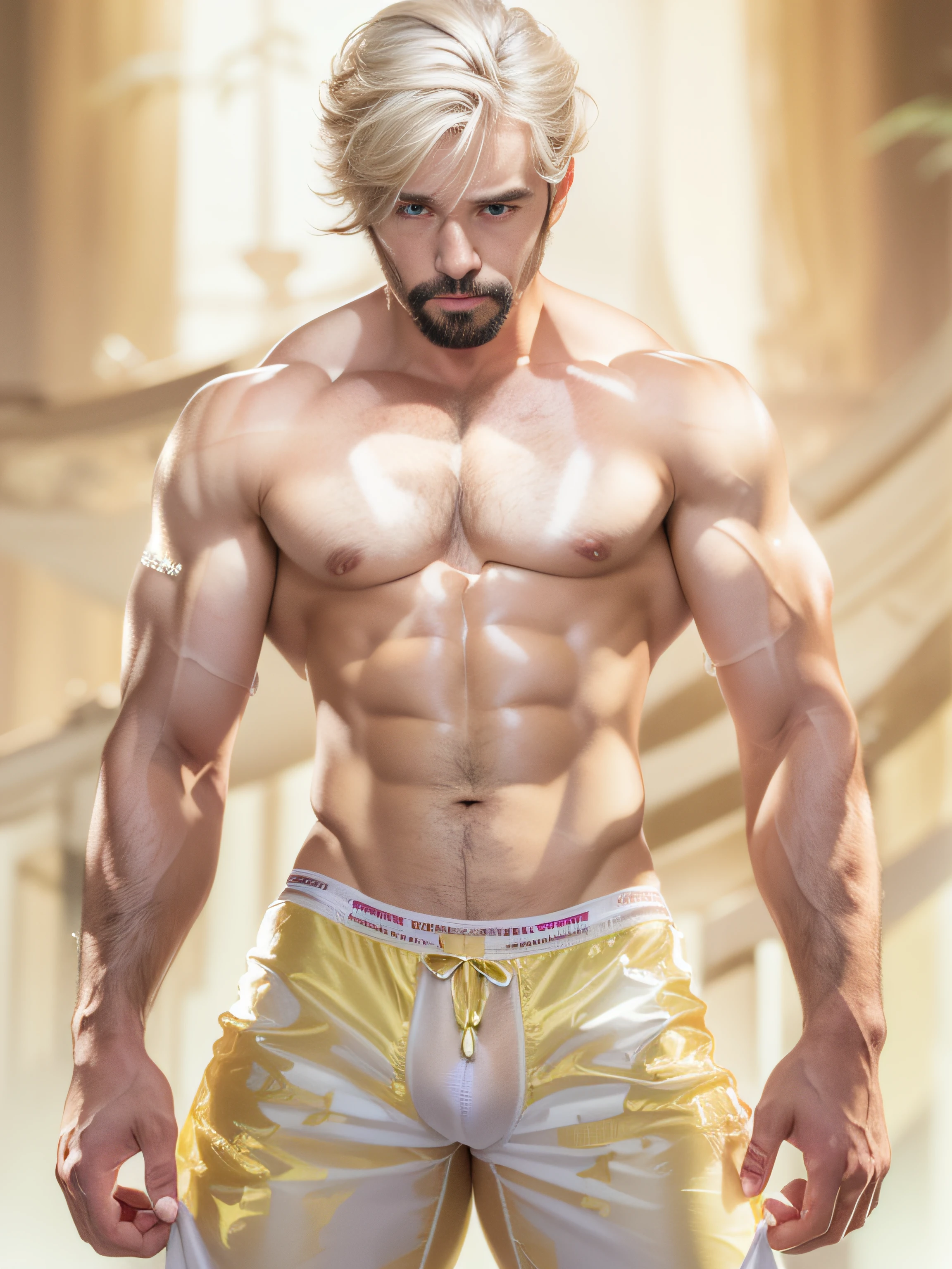(Masterpiece, Best quality, offcial art, Aesthetic: 1.2), (Super detail), (Clear plastic tong: 1.2) ((Short hair, Short beard: 1.3)) ((Short hair, Muscular 32 years old: 1.3)) Fine details, Most Best Illustration, hand-drawn high quality, (High contrast), (Clean lines: 1.3), (Naked muscular macho art), Line drawing, (Complex lines), Clear lines, Fractal art, , , (full-body portraits, see-through thong, Extreme close-up: 1.1), (Muscular man, White transparent thong: 1.4) (Continuous golden desert Gobi background: 1.3), The perfect feature of a supermodel, whole body show (Short hair, beard stubble), Thong boy, Surround composition, Perfect chest and abs, Mysterious night, Extremely provocative and sexy (Add details), (Detailed background: 1.2), (core,), high resolution, Extreme detail ((Super art, Wear only a pair of white transparent thongs, Internal genital structures can be seen: 1.3)) ((Full body display, Extreme detail display: 1.2)) (Yuko Yuguchi style, 1.4), Higuchi Yuko style, (By Yoh: 1.2),