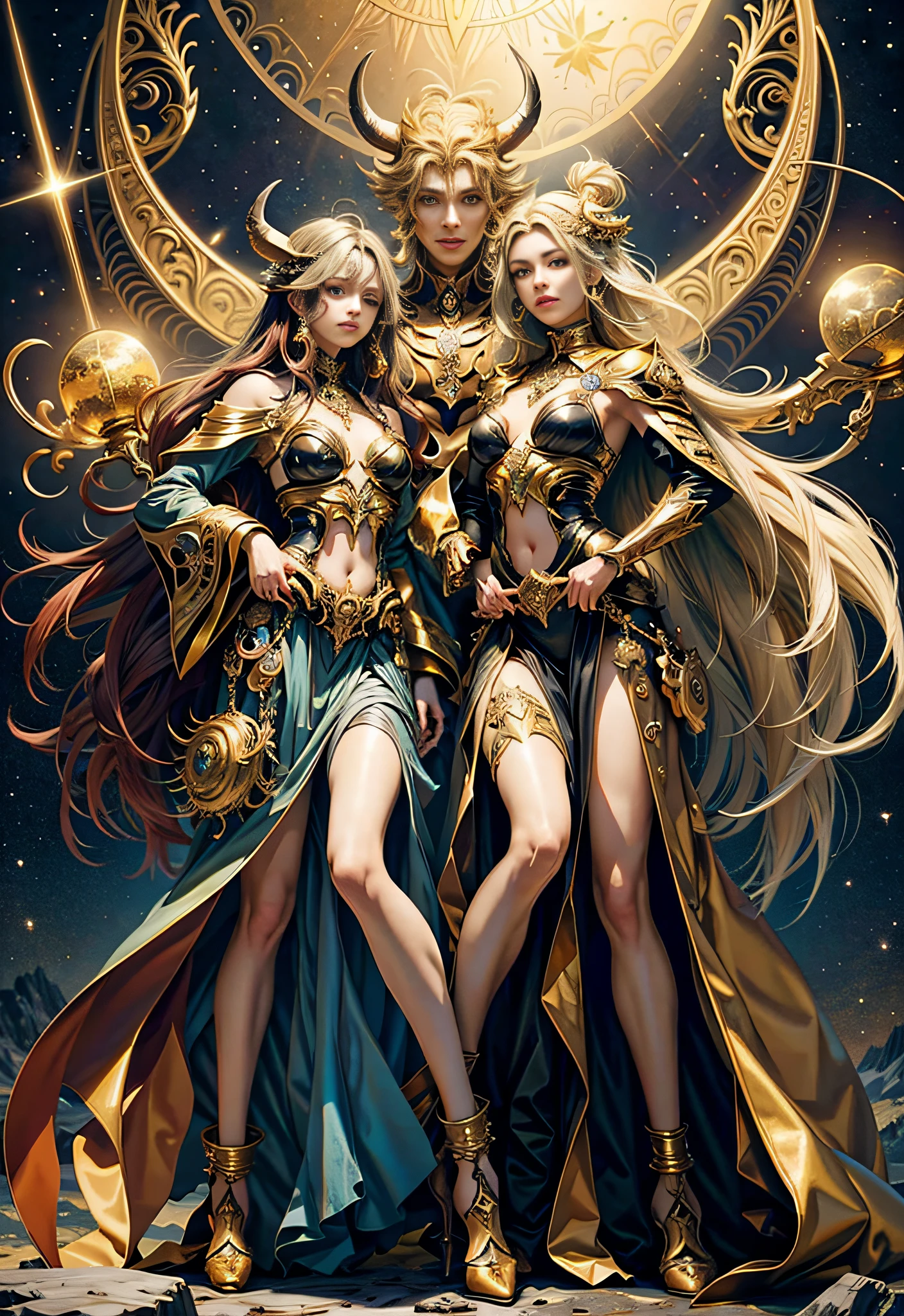 (tmasterpiece,top Quority,best qualtiy,offcial art,Beauty and aesthetics:1.2),(1girll),Extremely detailed,(s fractal art:1.3),Extremely colorful,Most detailed,Taurus astrolabe,Yellow-haired people,Golden horns