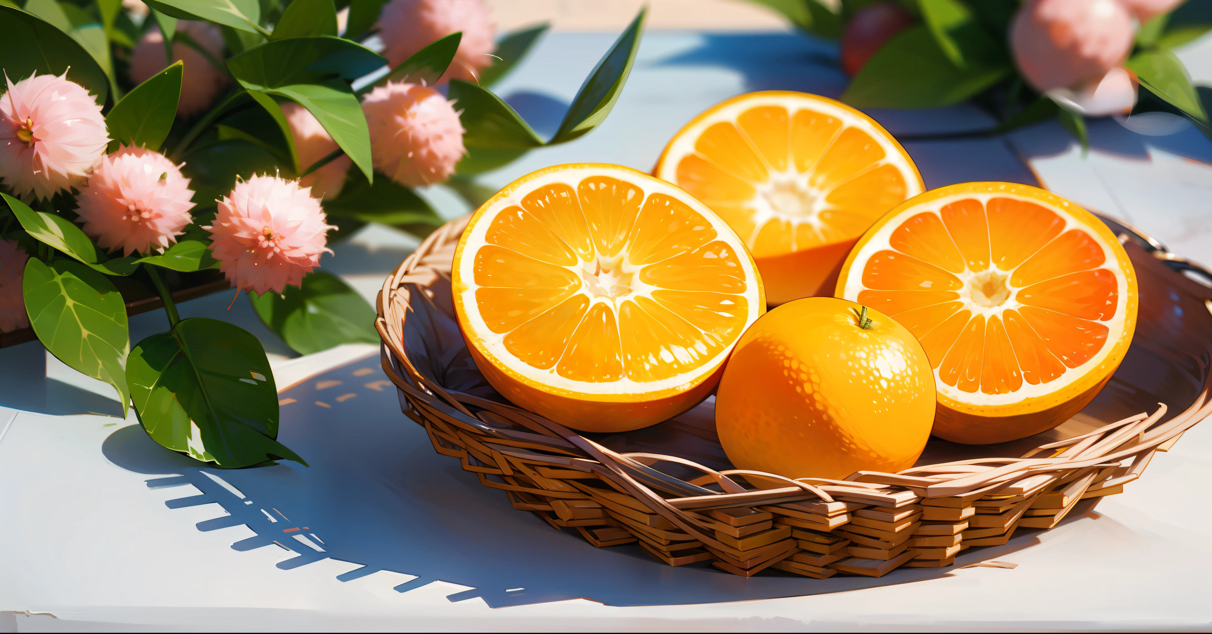 Lychee and orange、On the cutting board
