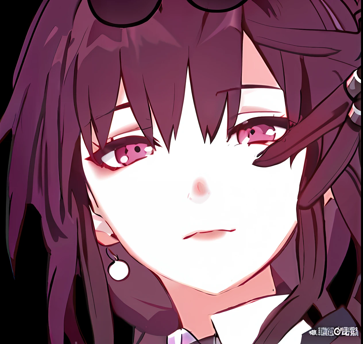 Anime girl with long hair and glasses staring at camera, gapmoe yandere grimdark, shalltear from overlord, akane owari danganronpa, shalltear bloodfallen, portrait gapmoe yandere grimdark, gapmoe yandere, anime moe art style, digital art from danganronpa