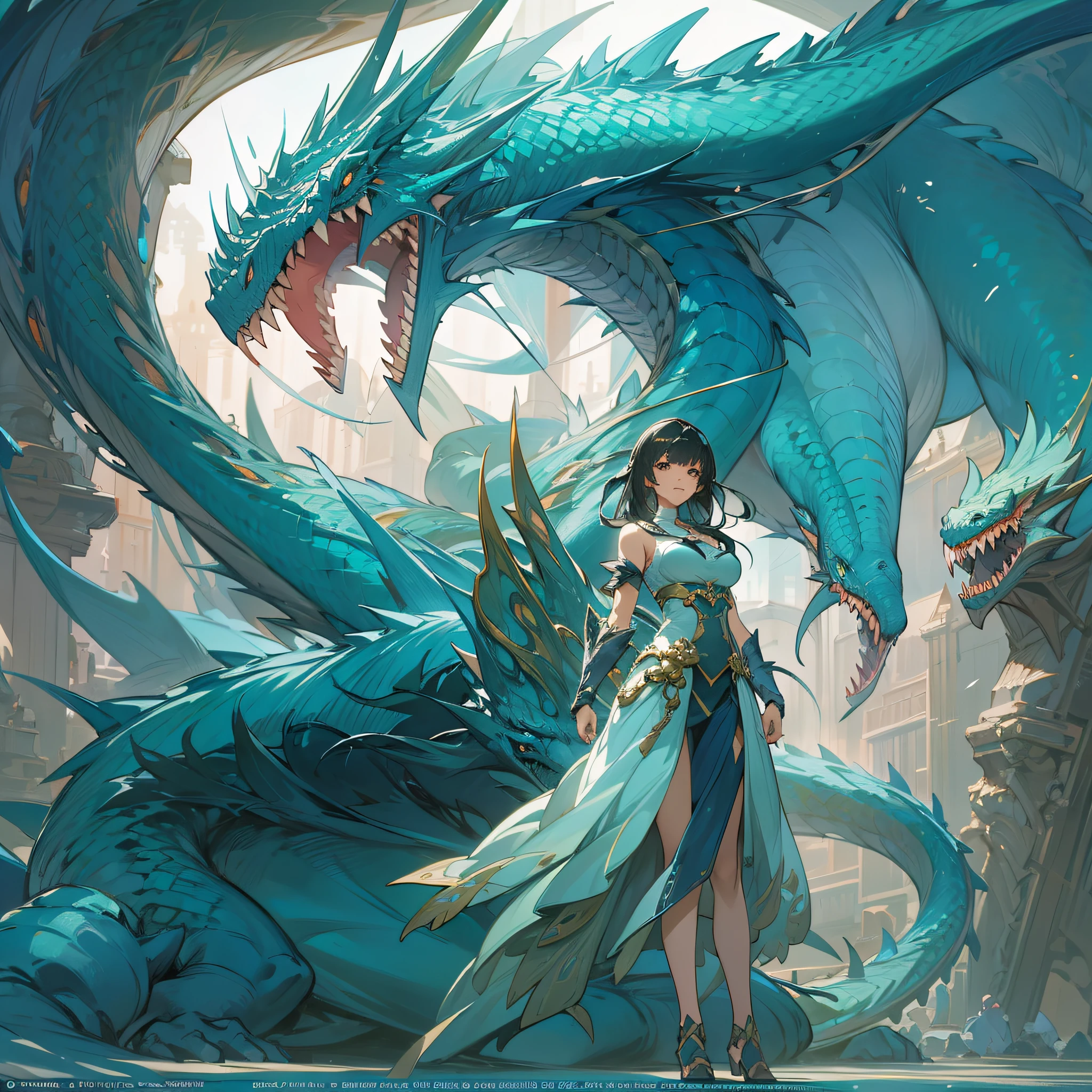 Anime – Stylish woman standing in front of a giant blue dragon, 2. 5 d cgi anime fantasy artwork, a very beautiful berserker woman, anime fantasy artwork, Dragon Girl, by Yang J, cushart krenz key art feminine, armor girl, anime fantasy illustration, Very detailed ArtGerm, krenz cushart and artgerm、Cang