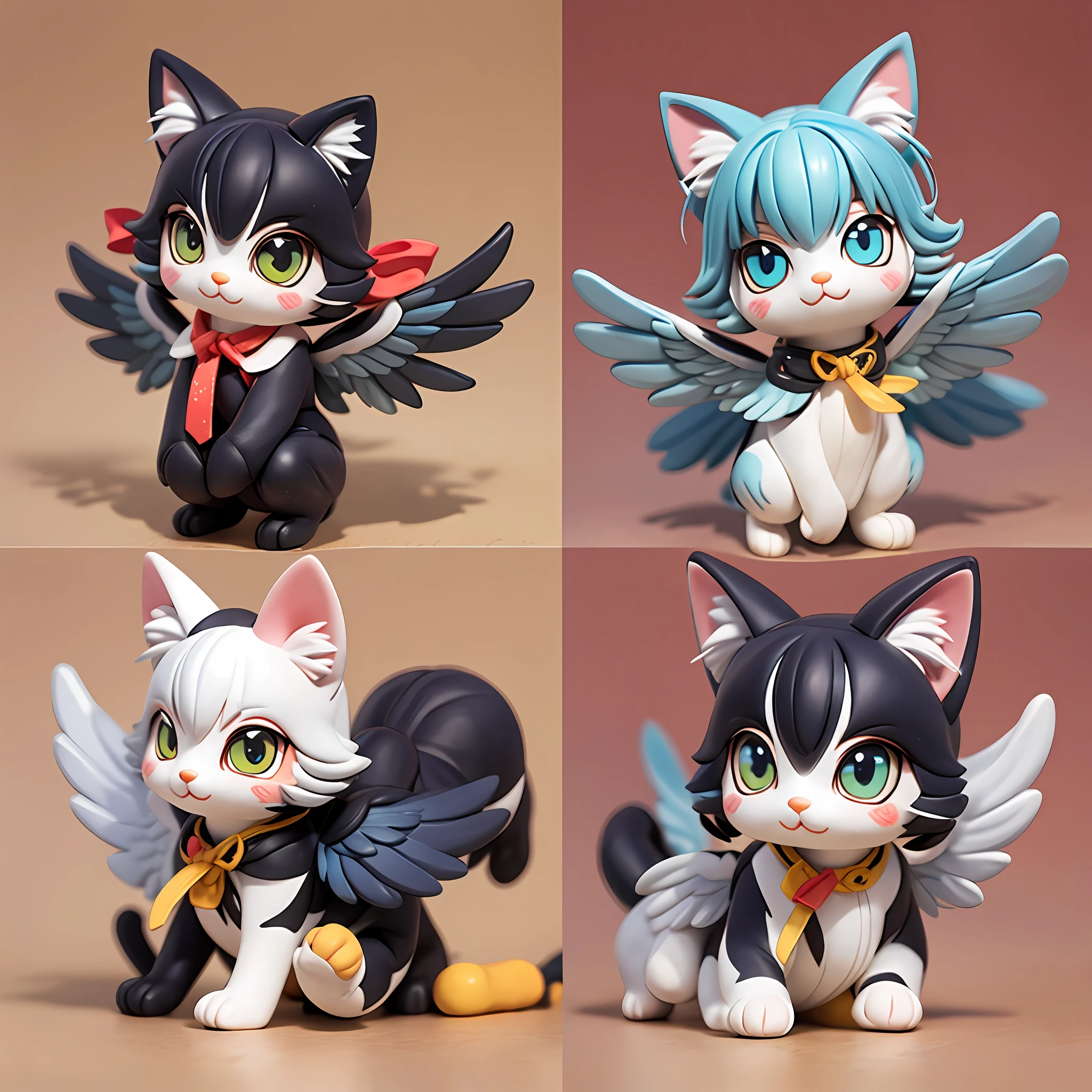 vibrant colors,A cute puppet cat with wings on its back,One tail,eine Katze,four legged