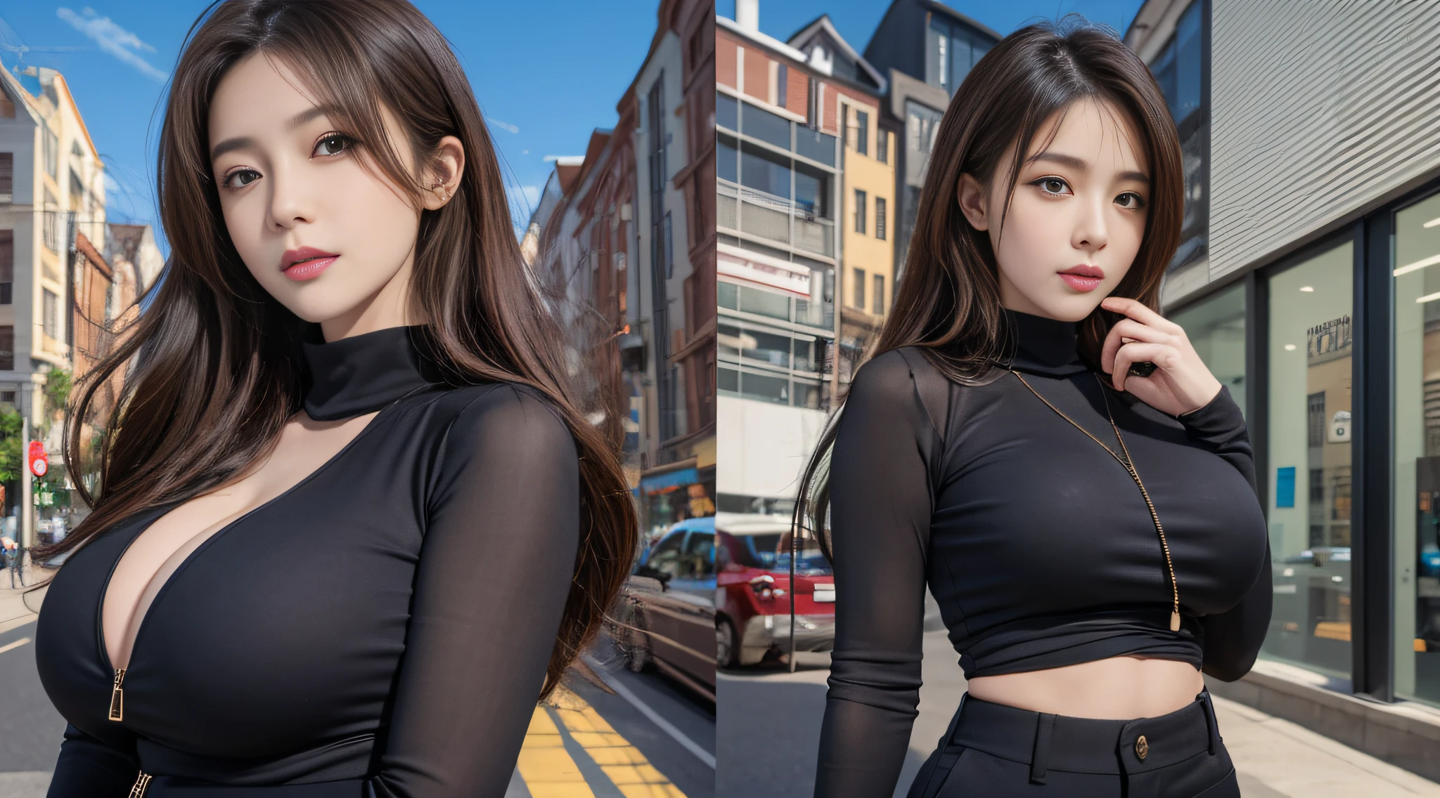 ((top-quality,8K,tmasterpiece:1.3)),Sexy women,1个Giant Breast Girl,The upper part of the body,huge tit,Bigchest(slim toned body:1.2),dark brown hair,(exteriors,The shirt,shorter pants:1.1),Super detailed face,Detailed lips,Detailed eyes,二重まぶた,(:1.2)