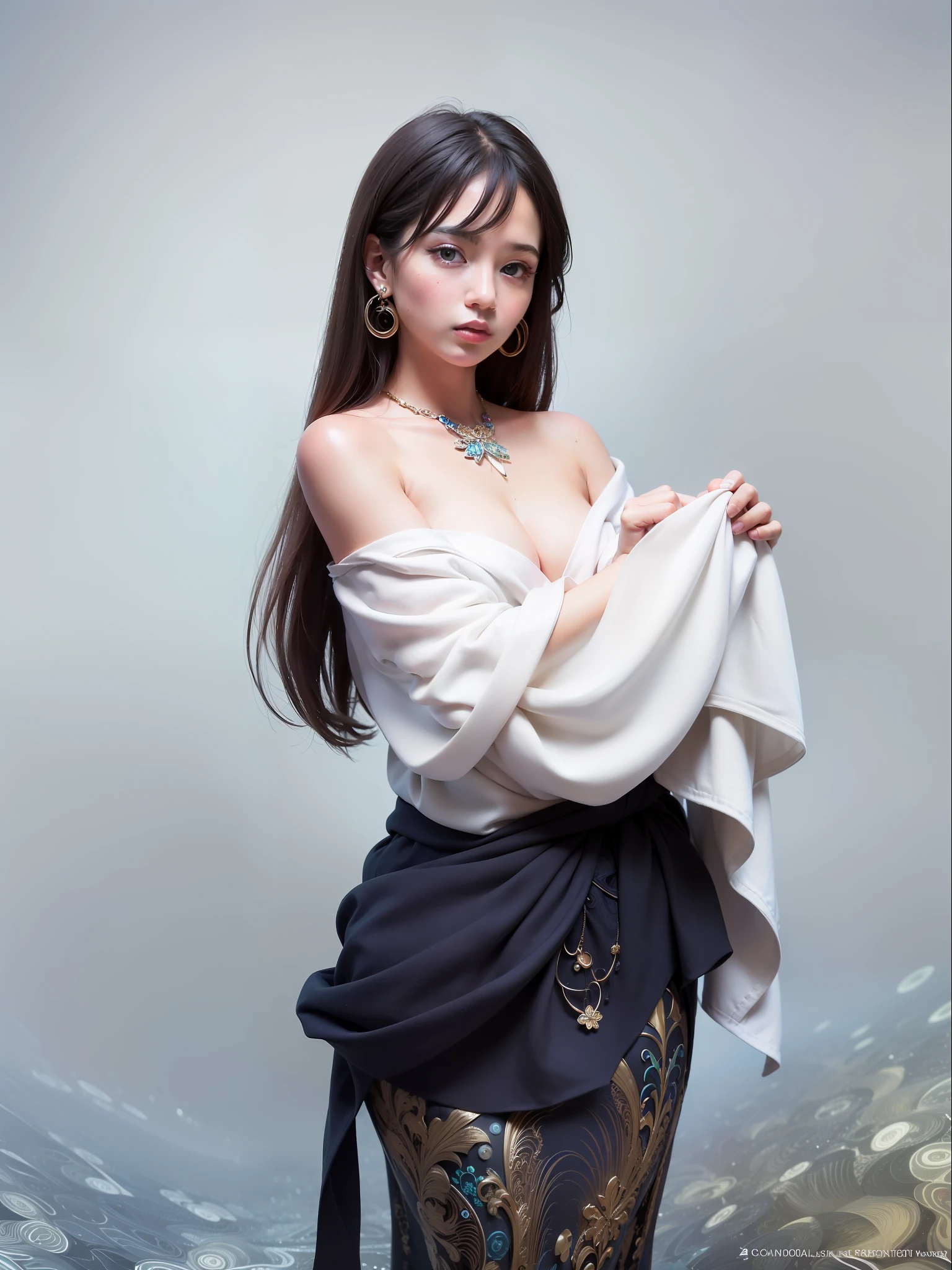 (masterpiece, top quality, best quality, official art, beautiful and aesthetic:1.2), (1girl:1.3), extremely detailed,(fractal art:1.1),(colorful:1.1),highest detailed,(zentangle:1.2), (dynamic pose), (abstract background:1.5), (japanese dress:1.2), (shiny skin), (many colors:1.4), ,(earrings:1.4),