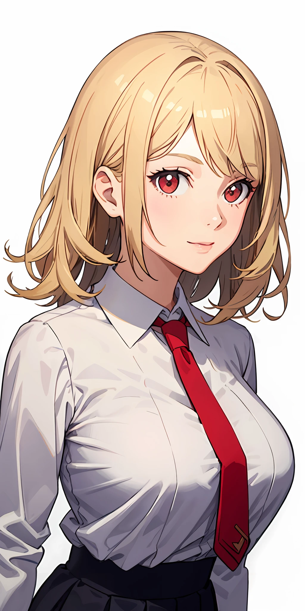Anime girl with blonde hair and red tie posing for picture - SeaArt AI
