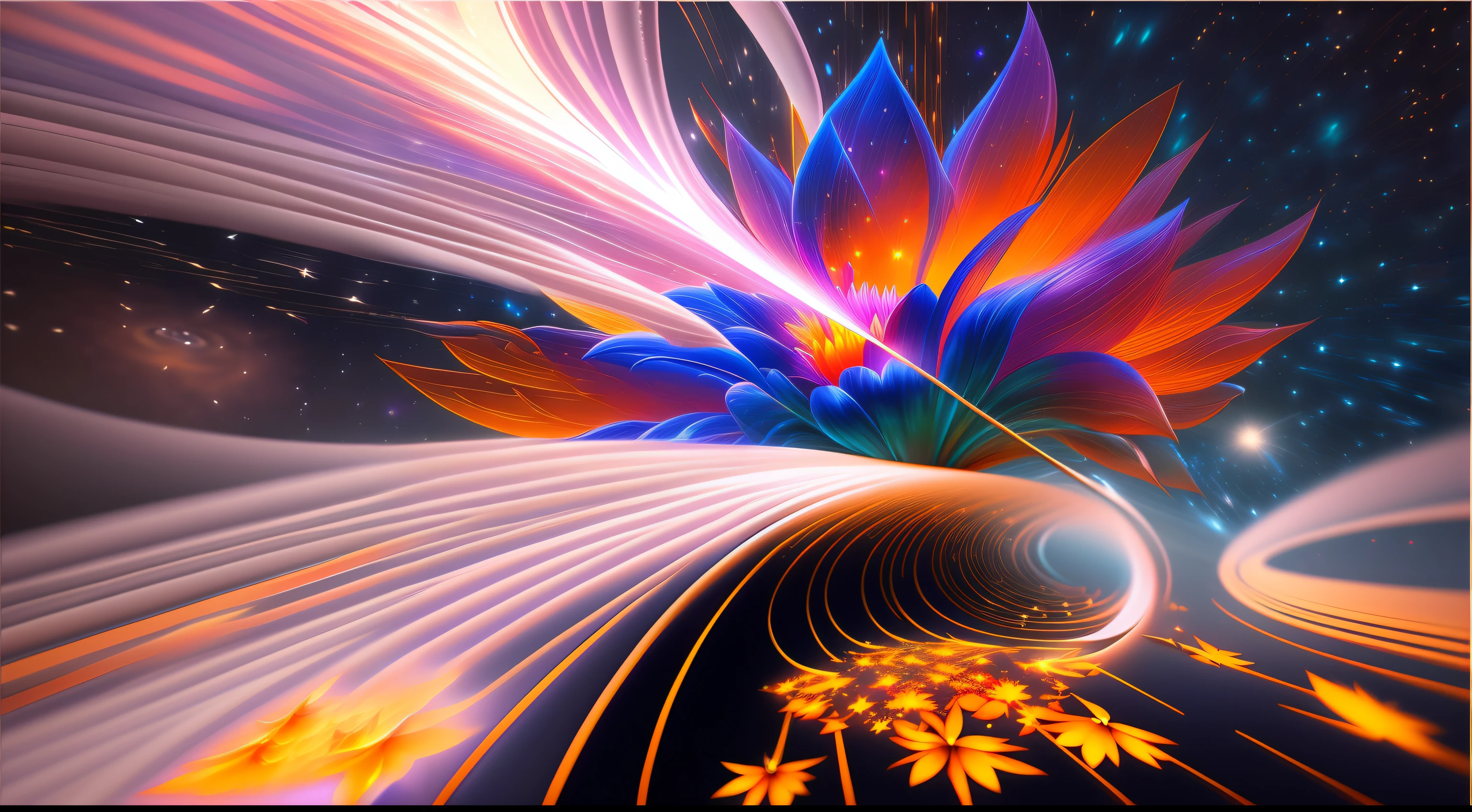 (ultra realisic:1.3), (a  photo of a, Award-winning:1.3), A long photograph of the divine flow of energy, flies through the universe and explodes with a huge red flower (against the background of stars and planets:1.2), (Radiant aura:1.2), (Otherworldly glow:1.2), Masterpiece, (Realism:1.2), (photo realism:1.2), High contrast, (photo realism, digital arts:1.2), Intricate, 8k HD high-definition detail, HDR, hyper detailed, Best Quality, (photo realism:1.3), (The vibrant:1.4), (Highly detailed:1.3), ((ray traced)), ((Cinematic lighting)), (Trending on ArtStation:1.3),