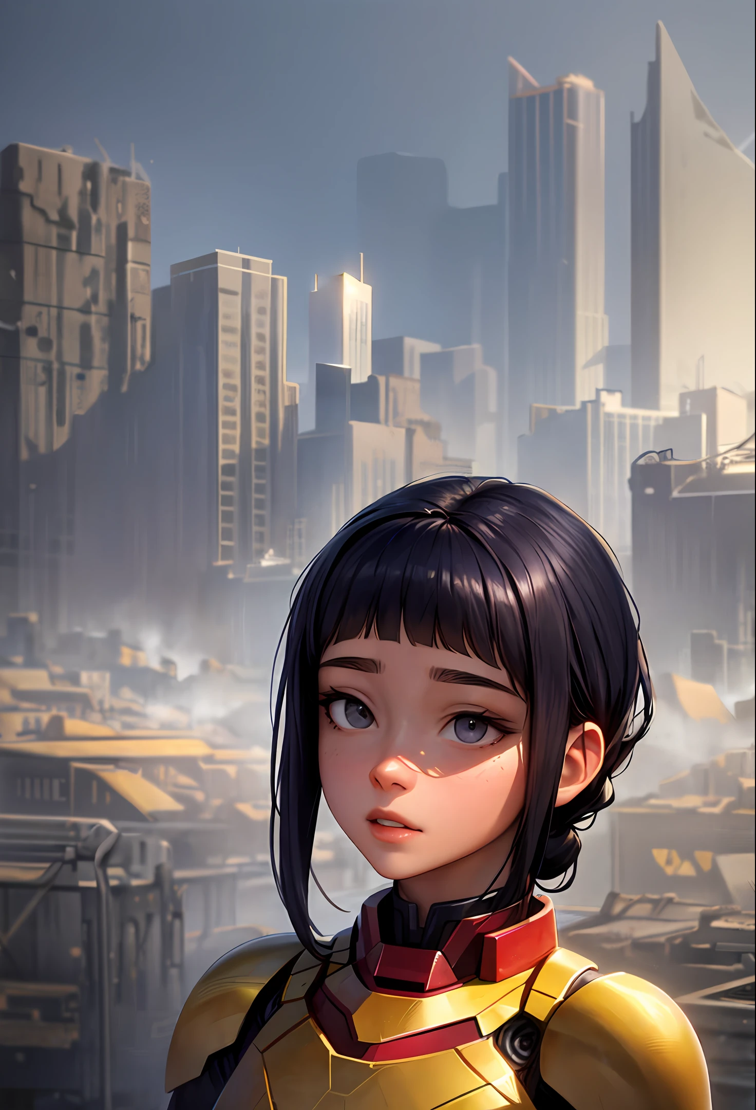 (Hyuga hinata:1.3), solo,__body-parts__, official art, unity 8k wallpaper, ultra detailed, beautiful and aesthetic, beautiful, masterpiece, best quality, RAW, masterpiece, super fine photo,, best quality, super high Resolution, photorealistic, sunlight, full body portrait, stunningly beautiful,, dynamic pose, delicate face, vibrant eyes, (side view), she is wearing a futuristic Iron Man mech, red and gold, Highly detailed abandoned warehouse background, detailed face, detailed complex busy background, messy, gorgeous, milky, high detailed skin, realistic skin details, visible pores, sharp focus, volumetric fog, 8k uhd, dslr camera, High quality, film grain, fair skin, photorealism, lomography, sprawling metropolis in a futuristic dystopia, view from below, translucent