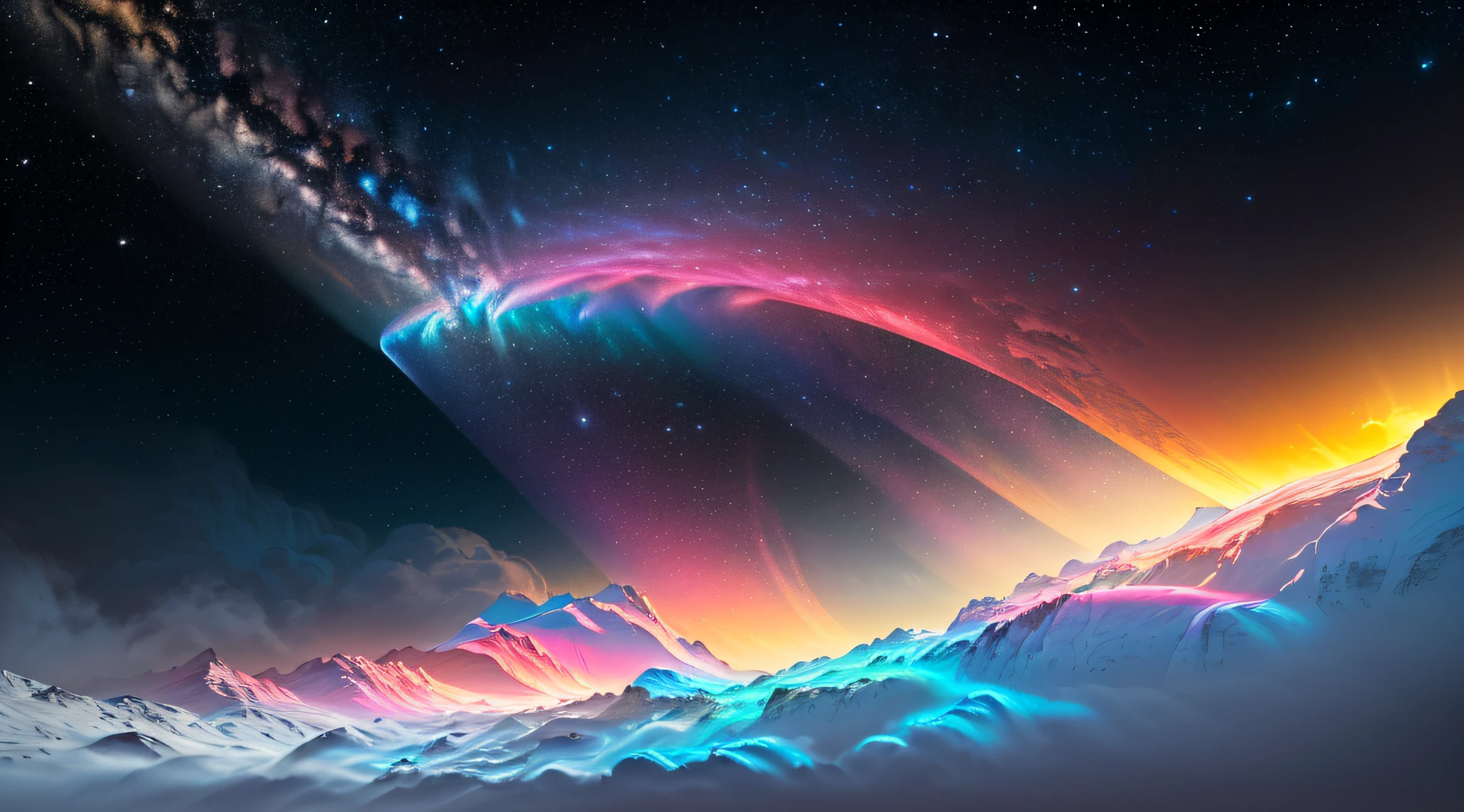 dublex ((((8k)))) HD photo extremely detailed render (((iridescent))) planet, yellow-pink electric snow landscape, some biological features on the planet’s surface are so massive they can been seen from space, cities can be seen from space ((lights)) ((swirling clouds))High Detail, Sharp focus, dramatic, Bewildering