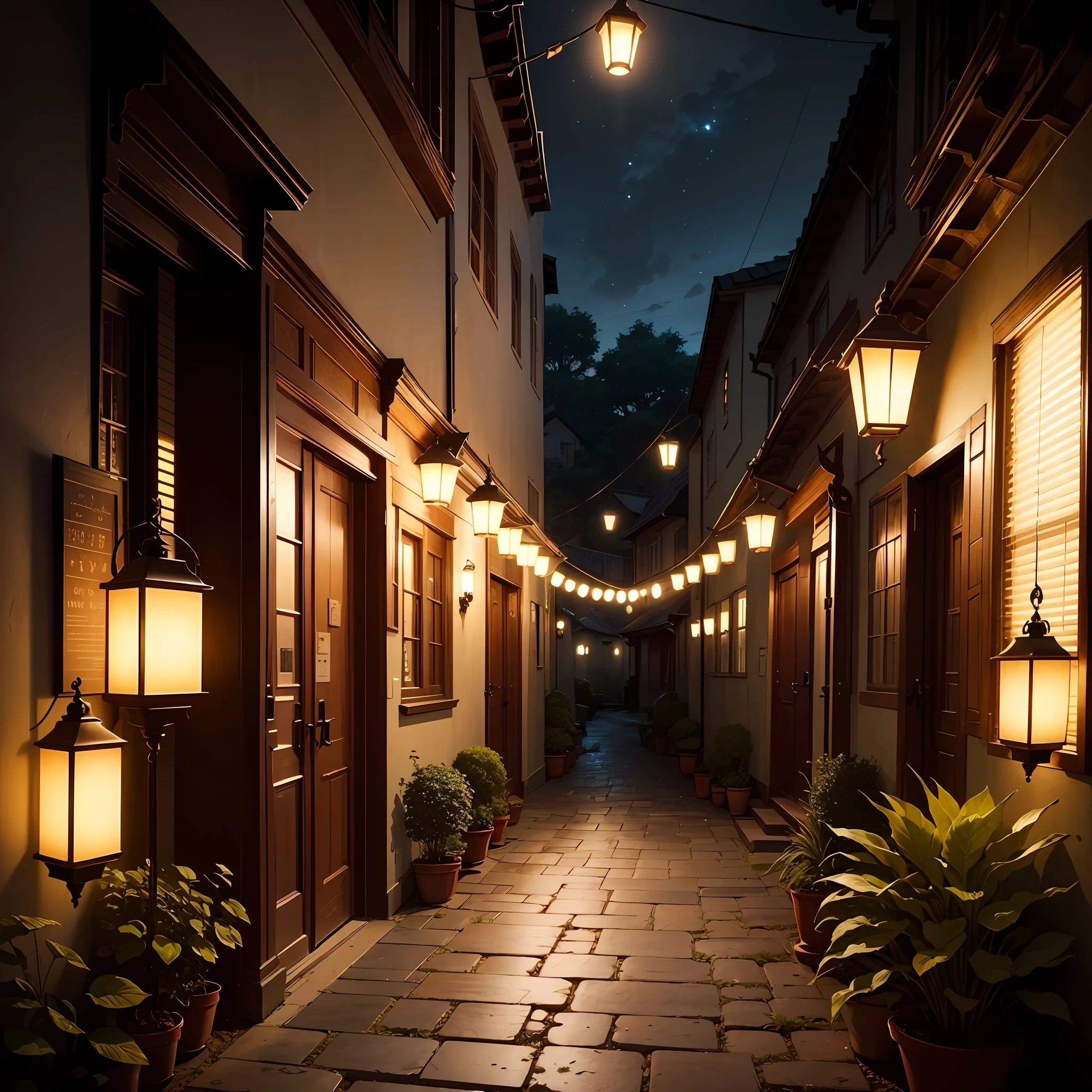 ,NOhumans,trpical garden,Shade lights,Sky lantern,Volumetriclighting,Plant branches and leaves,color difference,lightand shade contrast,visual novel key visual, key art, anime key visual concept, Epic light novel art cover, key visual, anime key art, anime key visual of elegant, light novel cover art, Key anime art, anime background key visual, anime key visual concept art of, Official anime artwork, Anime main visual effects "Small lanterns,the night,Spring festival,Warm light source --auto