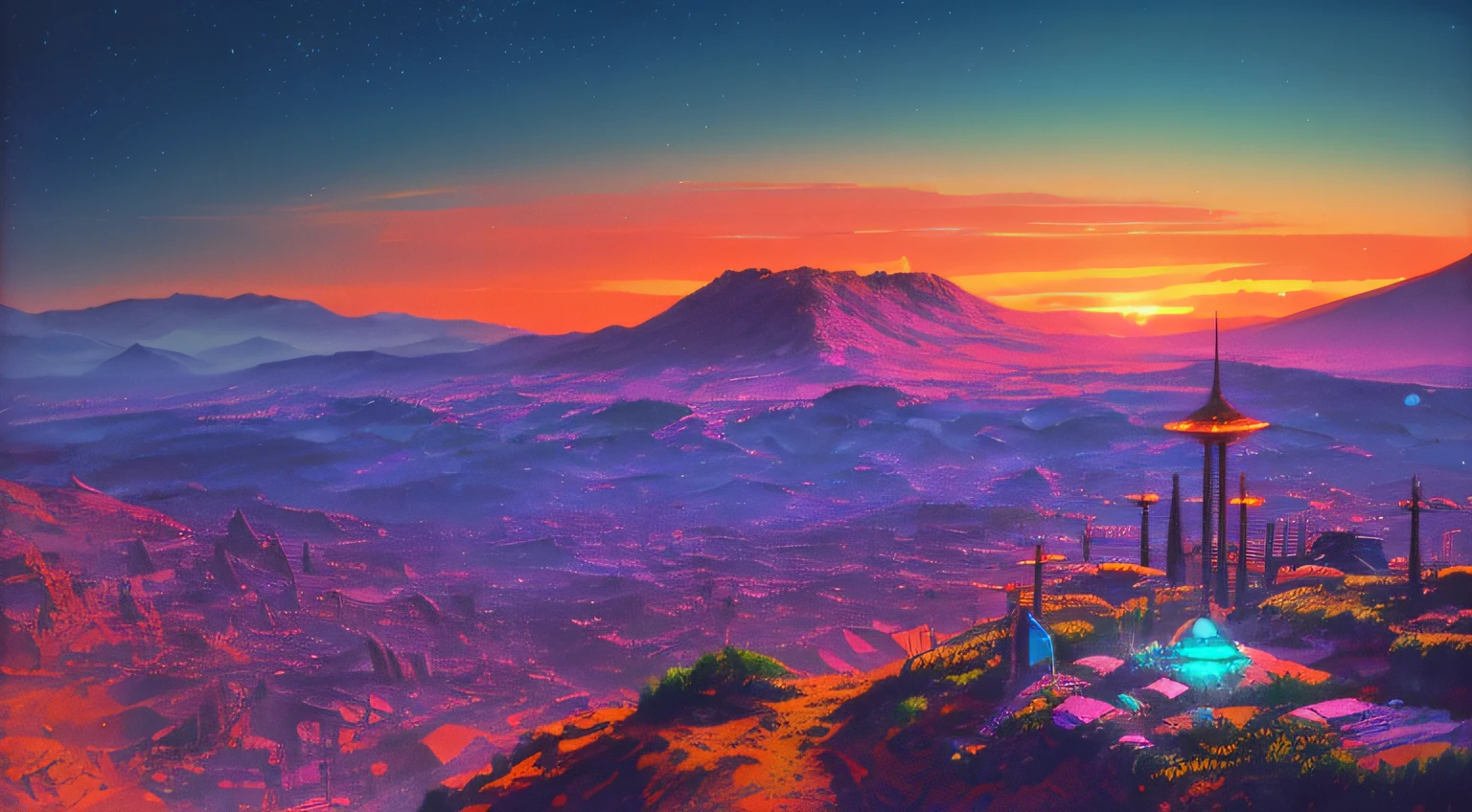 Hill Terrain, 1980s anime world by Paul Lehr, ((((8k)))) HD photo extremely detailed render, Sharp focus,
