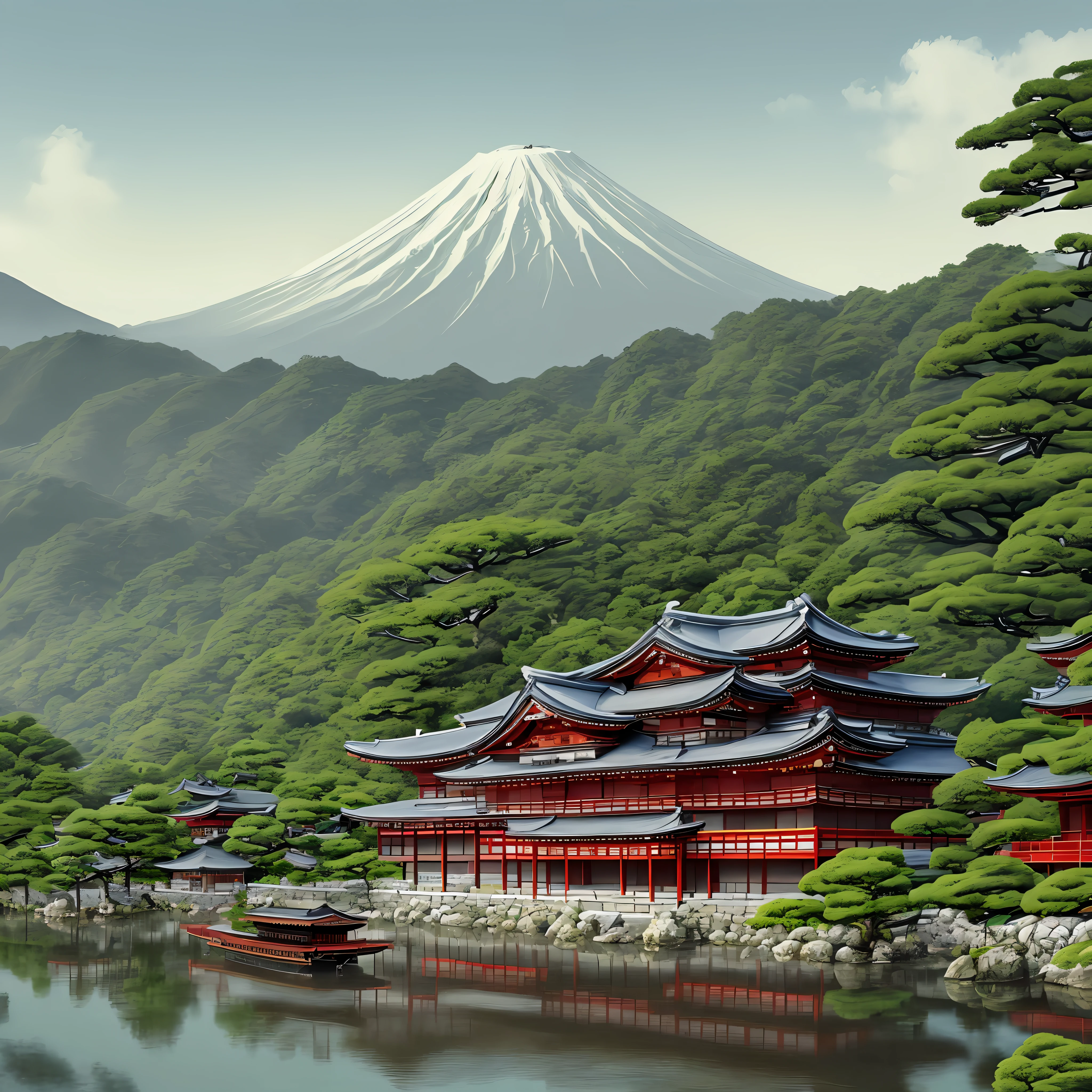 Japanese culture , wallpaper, medival, old style , high detail, grainy image , masterpiece, best quality, water , boats , a japa