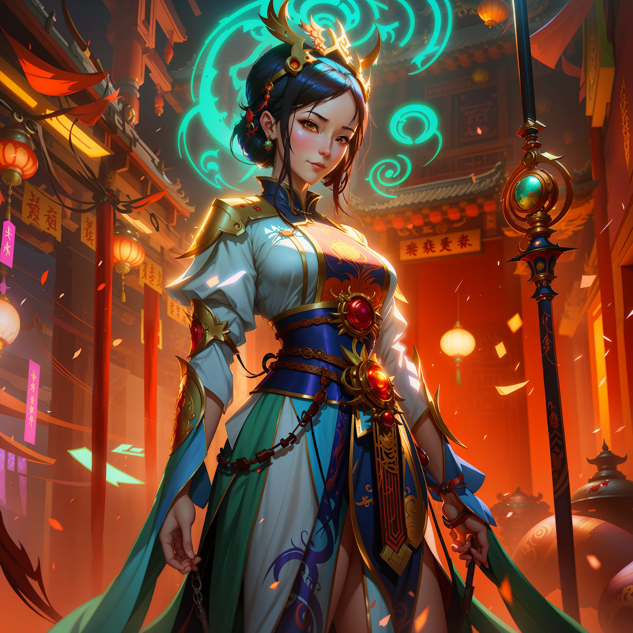 anime - style illustration of a woman in a chinese dress in a temple, alice x. zhang, artgerm julie bell beeple, mohrbacher, by Jeremy Chong, cushart krenz key art feminine, fantasy card game art, peter mohrbacher c 2 0, peter mohrbacher artstyle, rossdraws global illumination