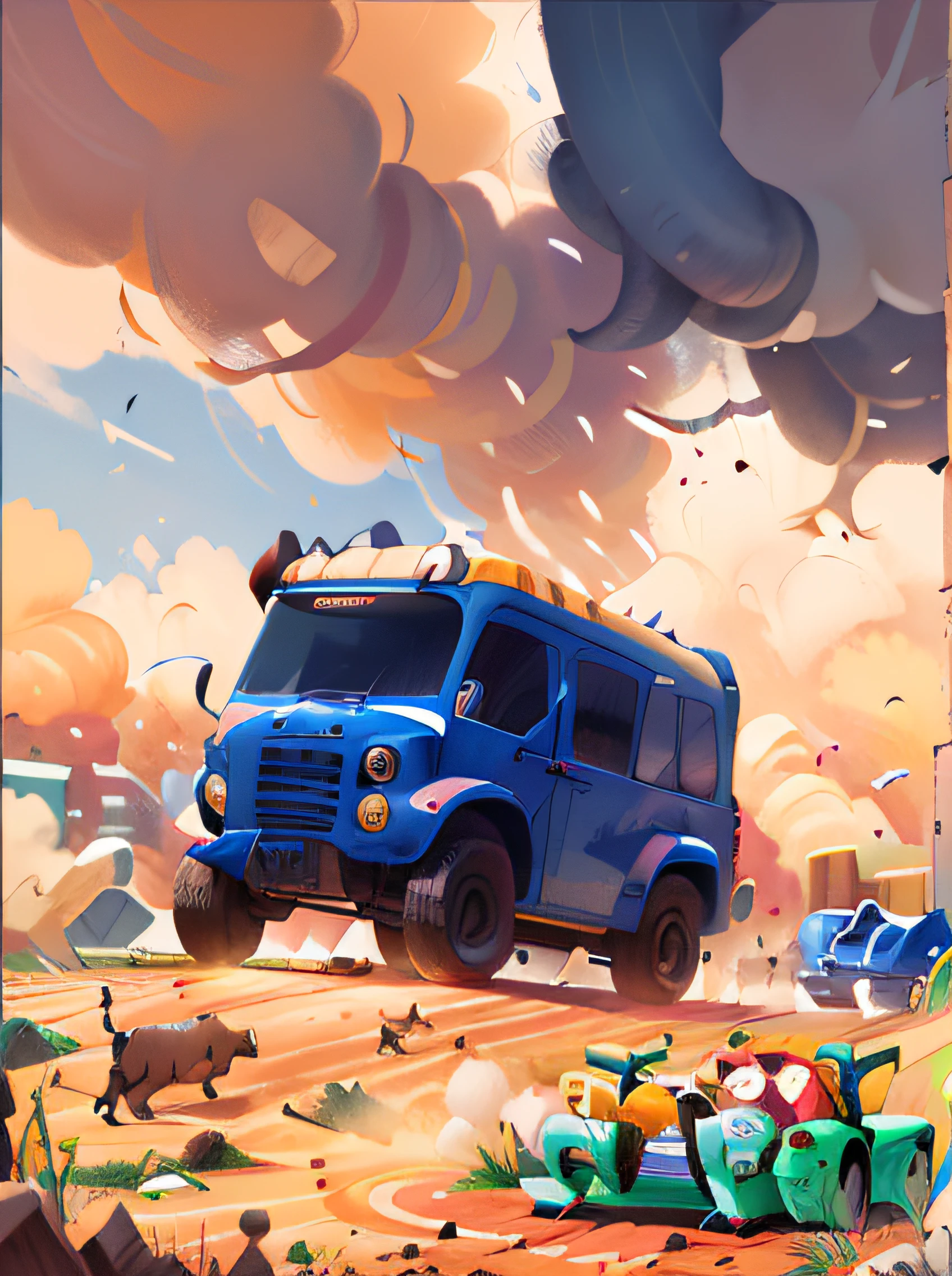Clouds,sandstorms,Racing cars