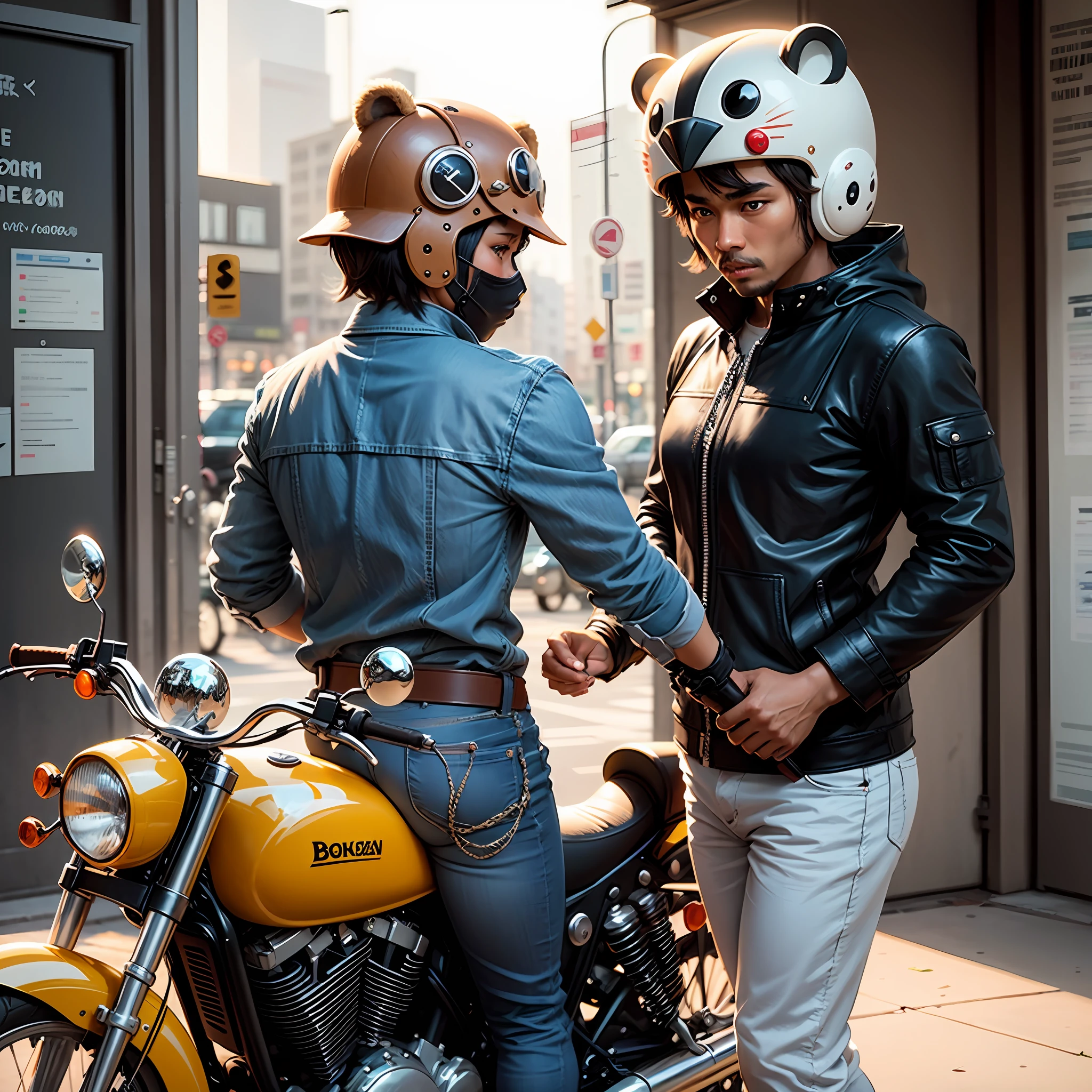 2
there is a brown bear helmet with a black belt on it, a cartoon by Taiyō Matsumoto, reddit, mingei, rabbit shaped helmet, stylized motorcycle helmet, motorcycle helmet, brown ) ), helmet instead of a head, without helmet, ( ( brown skin ) ), owl helmet, modern helmet, pochi iida, detailed helmet --auto