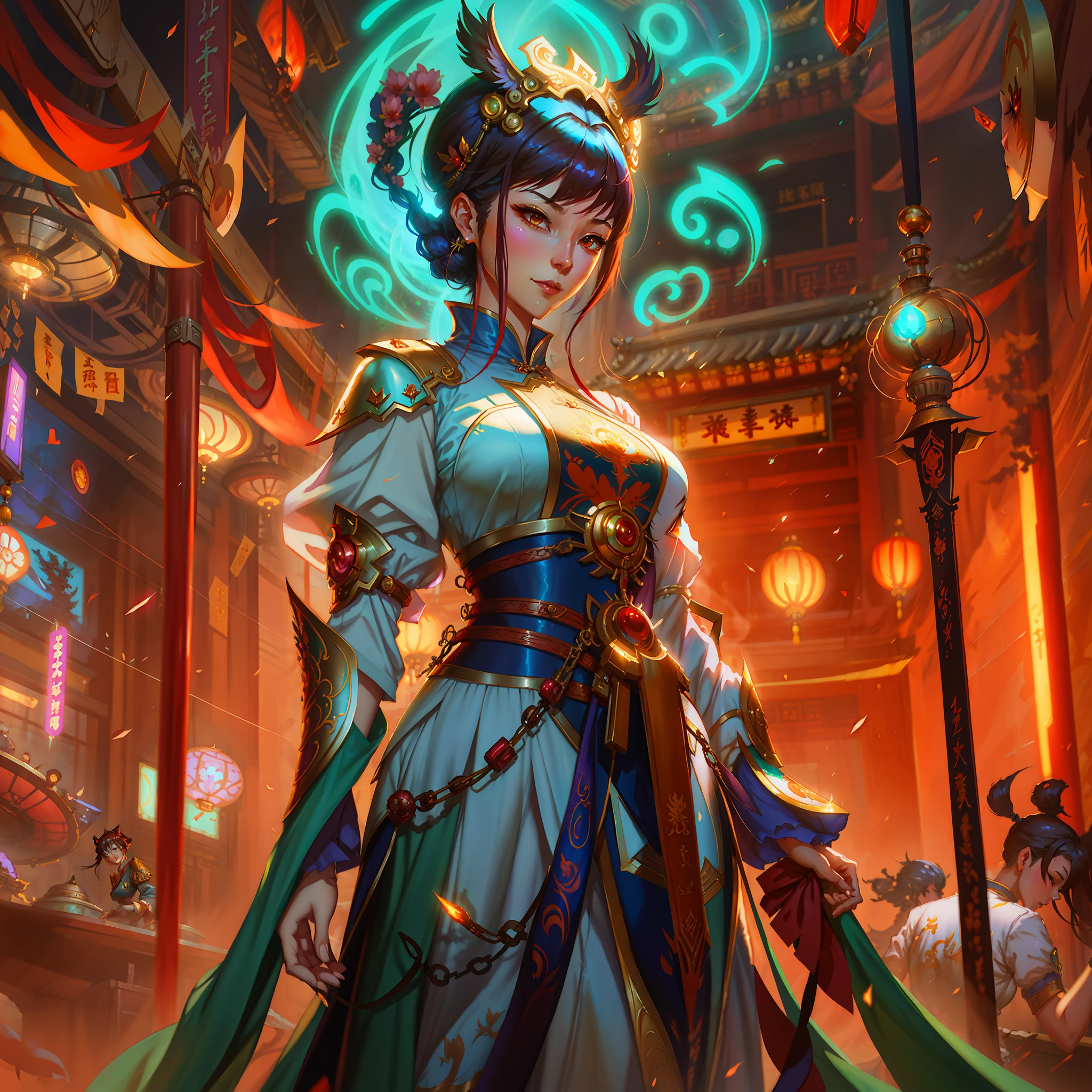 anime - style illustration of a woman in a chinese dress in a temple, alice x. zhang, artgerm julie bell beeple, mohrbacher, by Jeremy Chong, cushart krenz key art feminine, fantasy card game art, peter mohrbacher c 2 0, peter mohrbacher artstyle, rossdraws global illumination