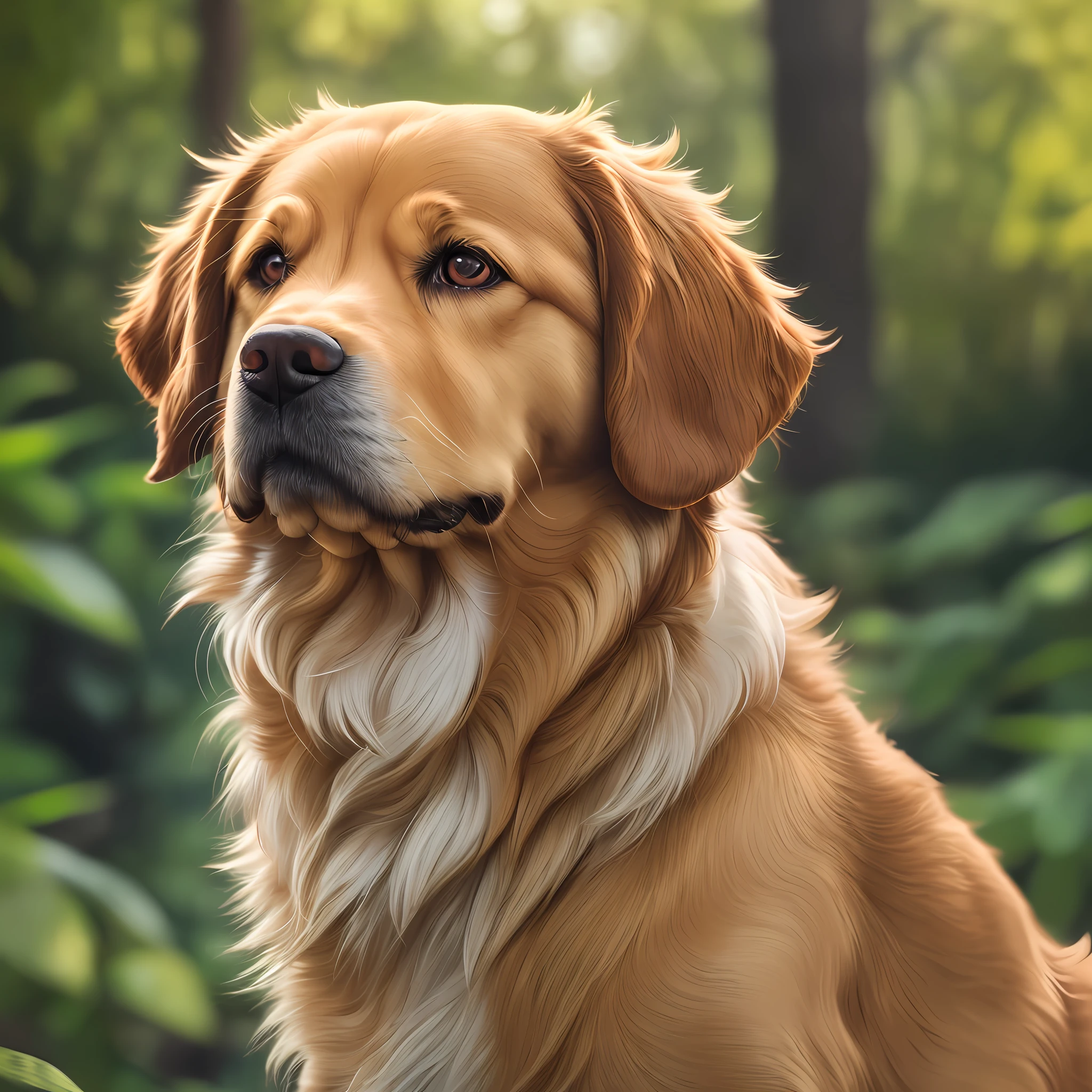 (8k, RAW photo, best quality, masterpiece:1.2), (realistic, photo-realistic:1.37), ultra-detailed, (high detailed skin:1.2), 8k uhd, dslr, soft lighting, high quality, film grain, Fujifilm XT3, Golden Retrieverdog, outdoors --auto --s2