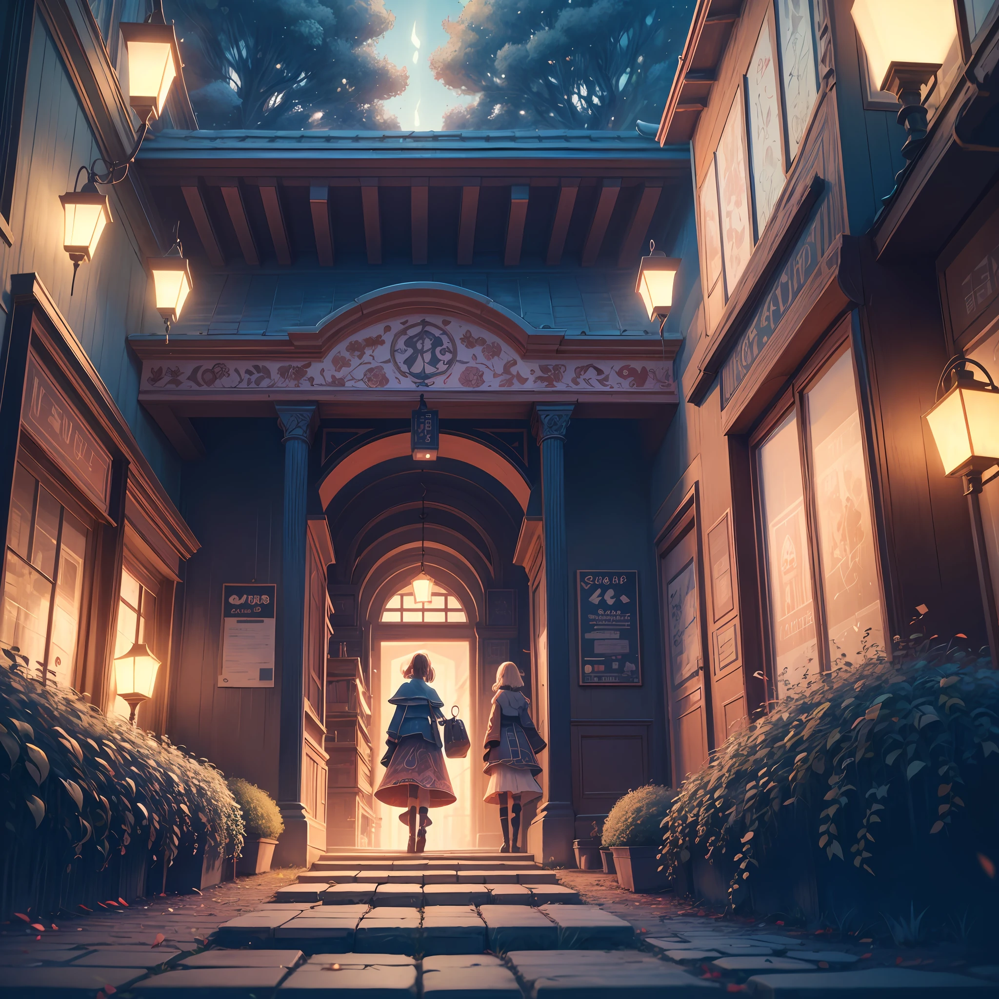 ,NOhumans,trpical garden,Shade lights,Sky lantern,Volumetriclighting,Plant branches and leaves,color difference,lightand shade contrast,visual novel key visual, key art, anime key visual concept, Epic light novel art cover, key visual, anime key art, anime key visual of elegant, light novel cover art, Key anime art, anime background key visual, anime key visual concept art of, Official anime artwork, Anime main visual effects "Small lanterns,Late evening,Spring festival,Warm light source --auto