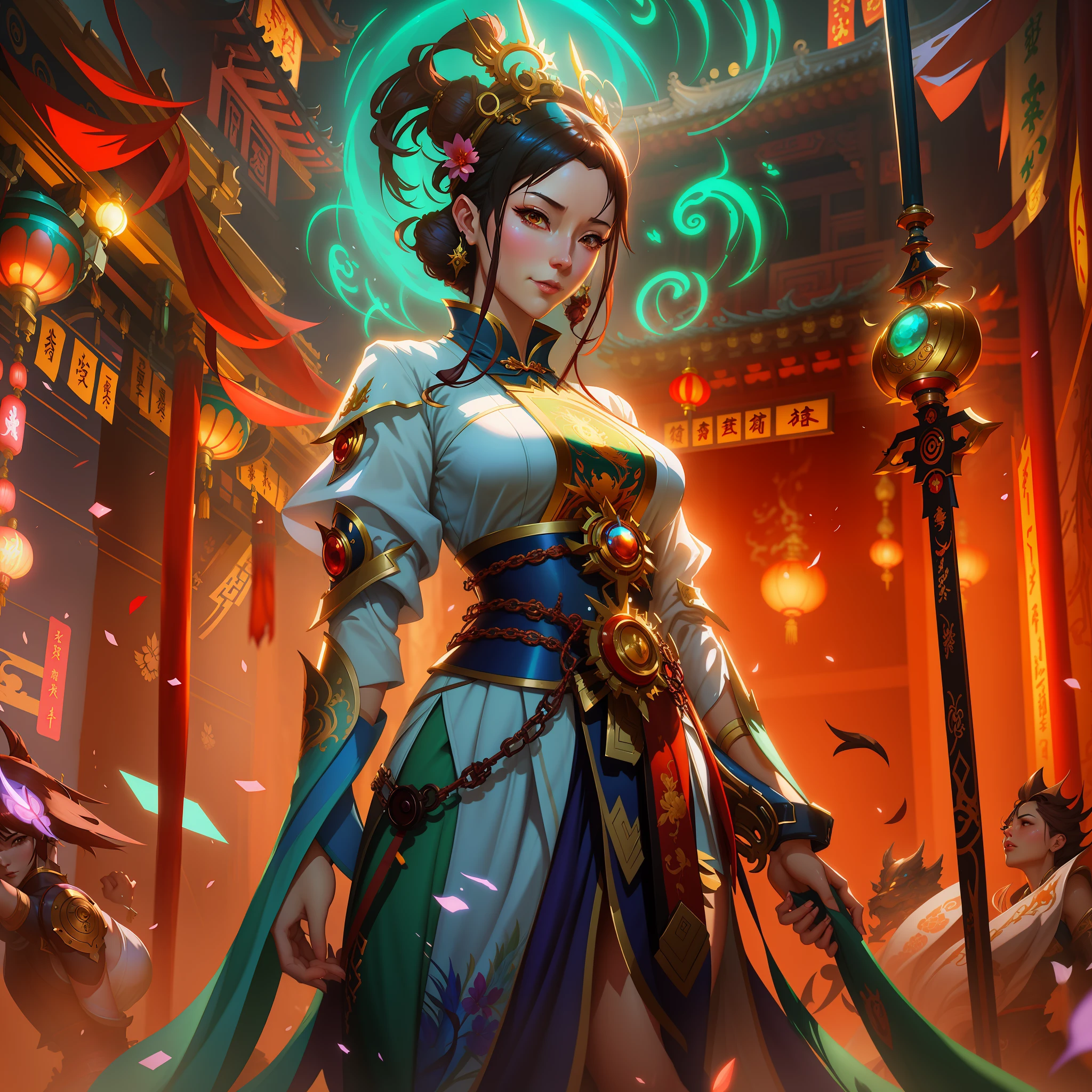 anime - style illustration of a woman in a chinese dress in a temple, alice x. zhang, artgerm julie bell beeple, mohrbacher, by Jeremy Chong, cushart krenz key art feminine, fantasy card game art, peter mohrbacher c 2 0, peter mohrbacher artstyle, rossdraws global illumination