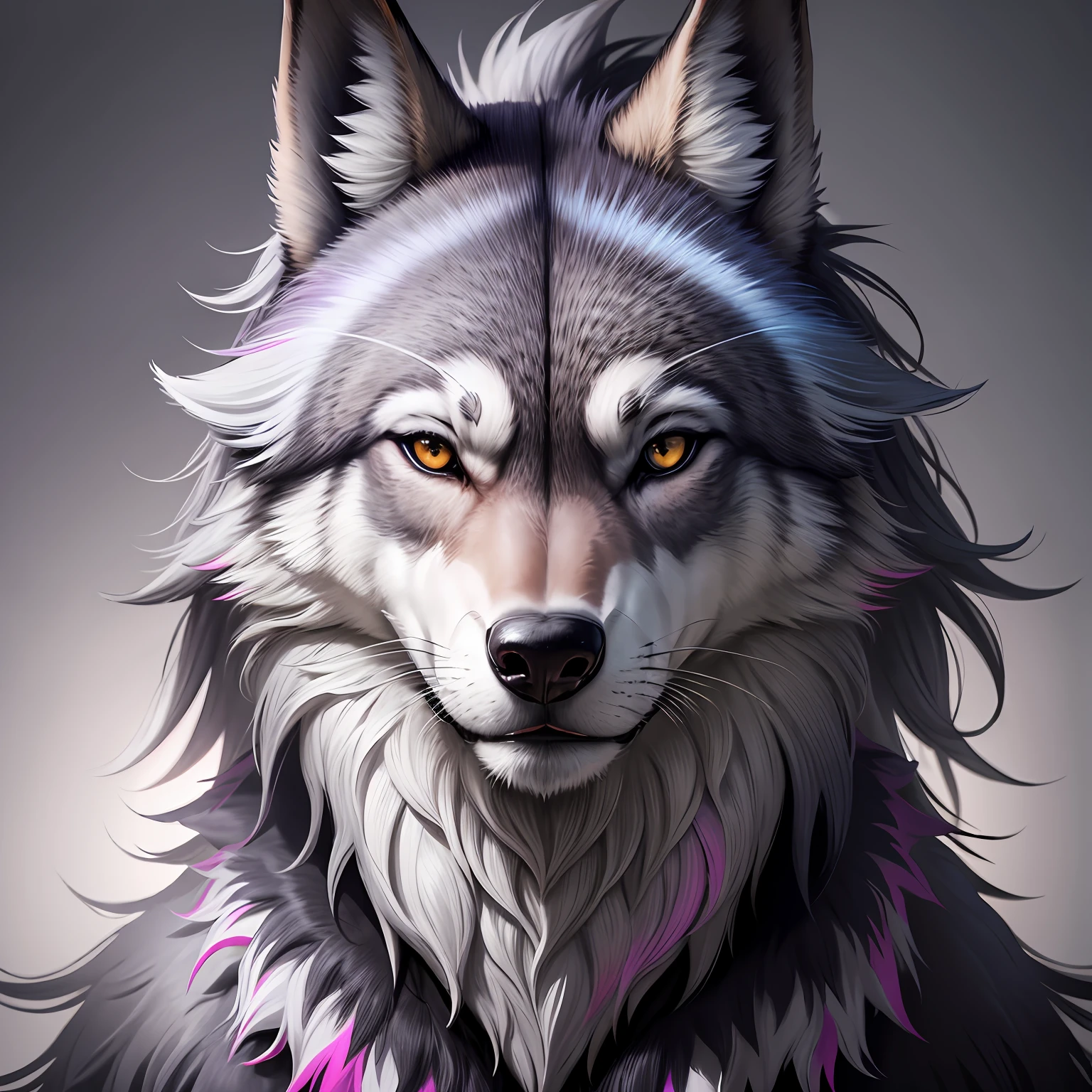 Grey Wolf , High Res, Mystical beast, colorful --auto