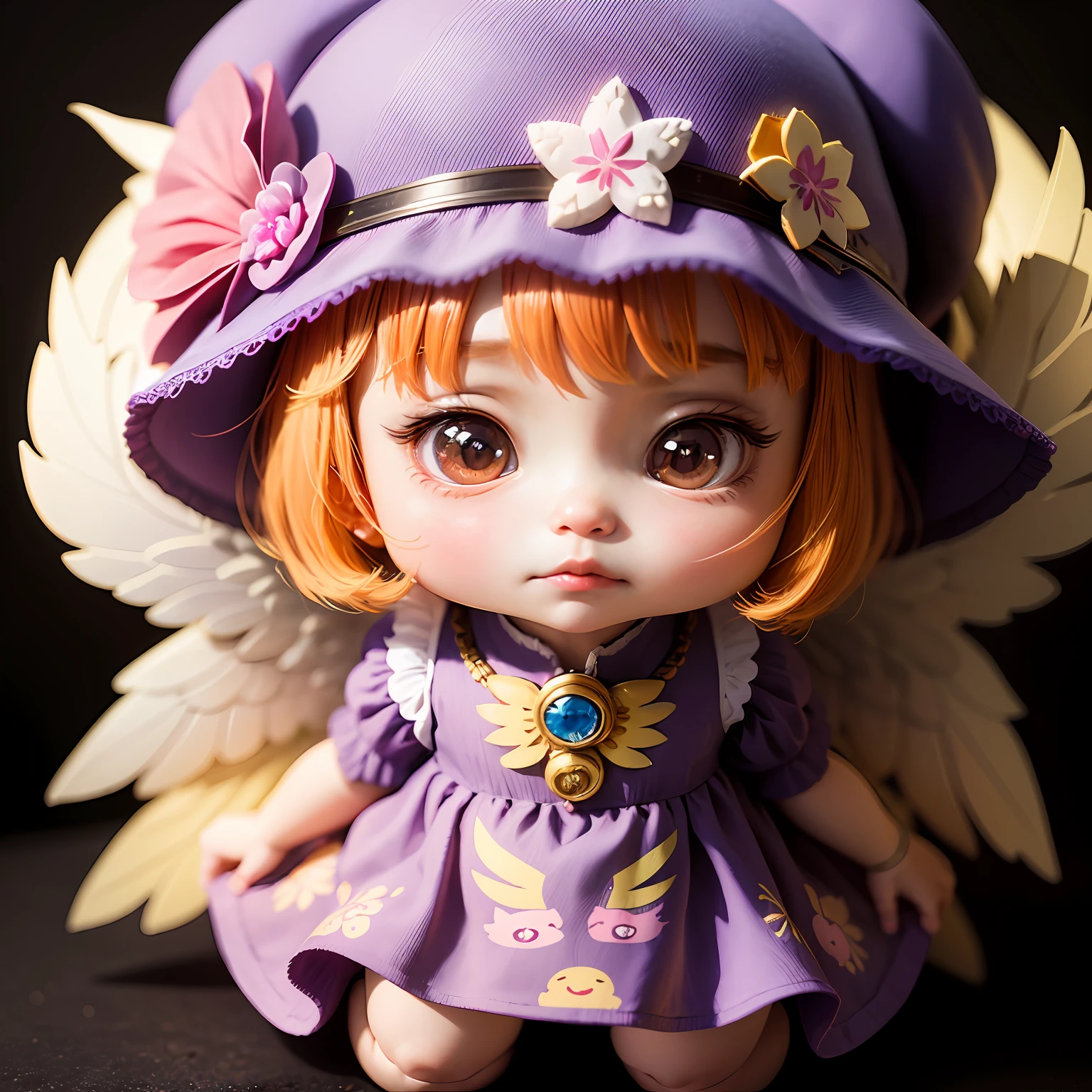 A girl in a colorful hat and a dress with pairs of wings on her back, chibi girl, in dress, loliwaii chibi, inspired by lyki, chibi art, inspired by Tahara Gu Soda, inspired by Yunduxue, inspired by Wang Lu --auto