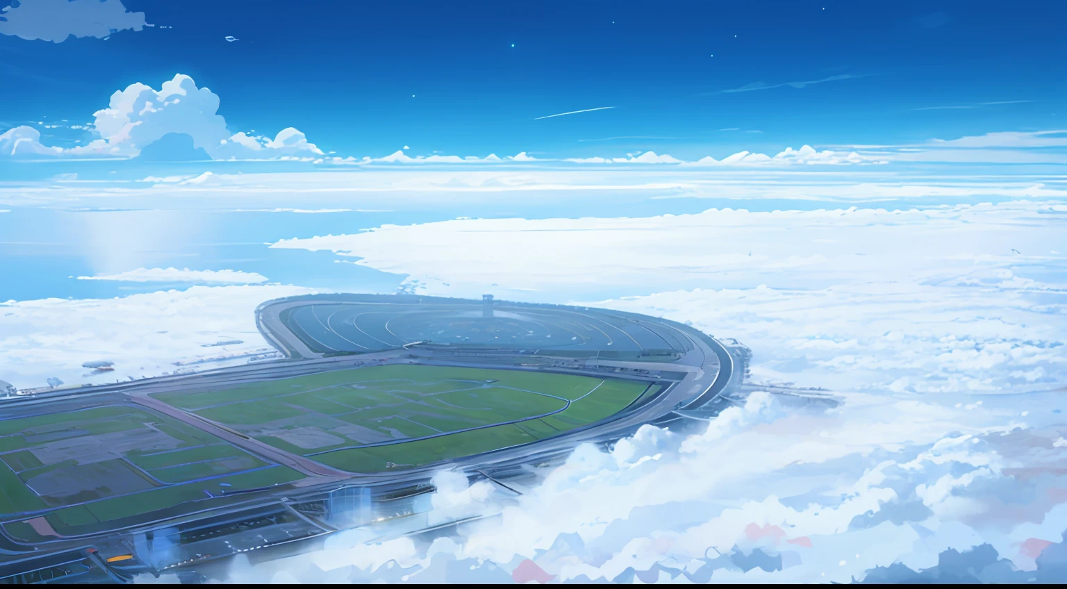 The base color is sky blue,There is a starry sky,There are white clouds,There are lines,There is Shanghai Hongqiao Airport ,There is Hong Kong Heungjiang --auto