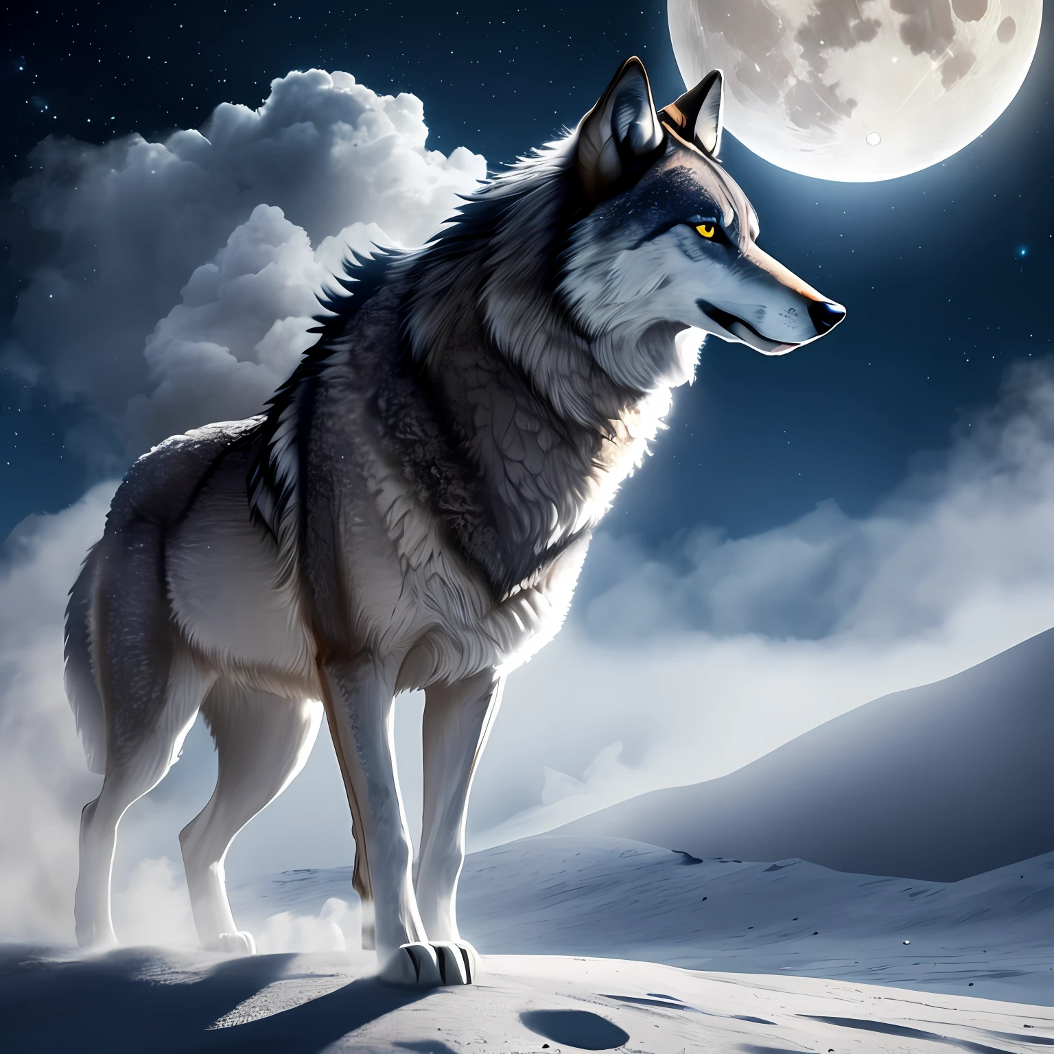 Grey Wolf , High Res, Mystical beast, , in the moon light, smoke atmosphere --auto