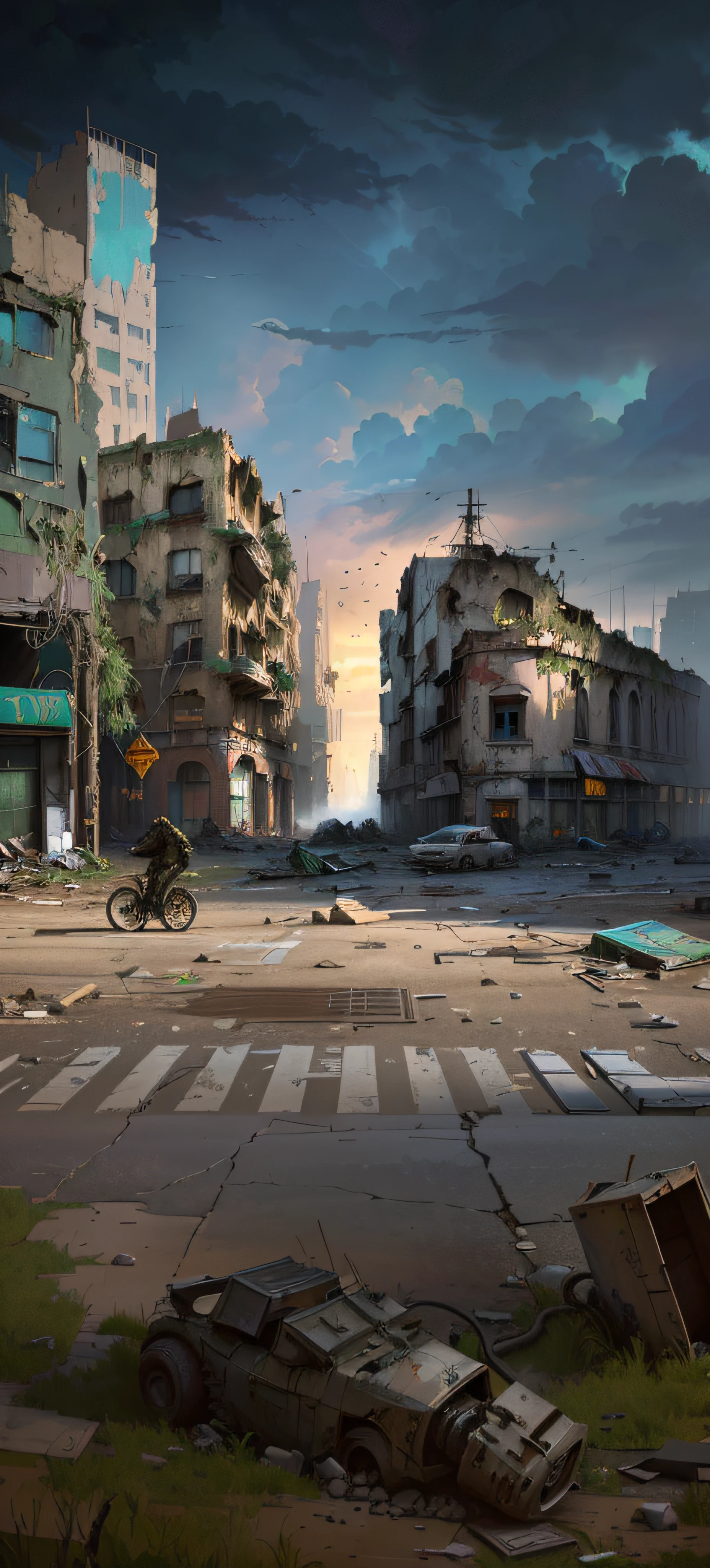 An abandoned square that smells of wasteland, Doomsday European and American City Square，In the center of the square is a huge statue，The building is dilapidated，Doomsday wasteland style，inspired by Ismail Inceoglu, Ismail Inceoglu, dramatic concept art, concept-art ， highly rendered, concept art for a video game, game art matte painting, highly realistic concept art, author：Ismail Inceoglu, concept world art, author：Luis Miranda