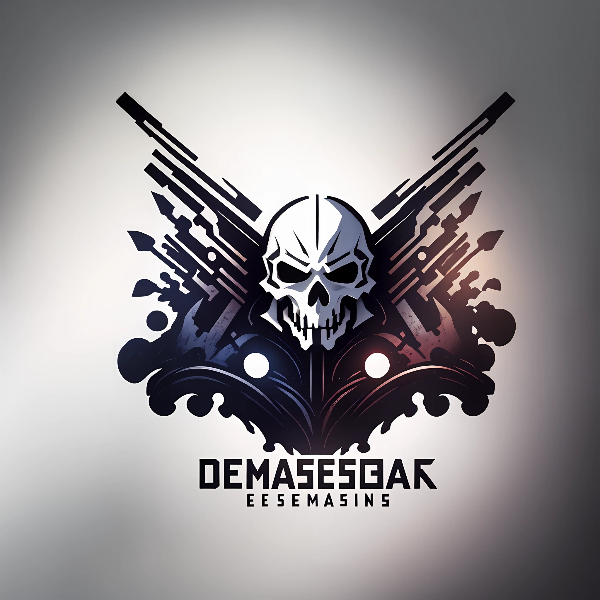 (masterpiece:1.2), best quality, high resolution,logo,skull with guns,white background,simple background, "Chełmża Devs"