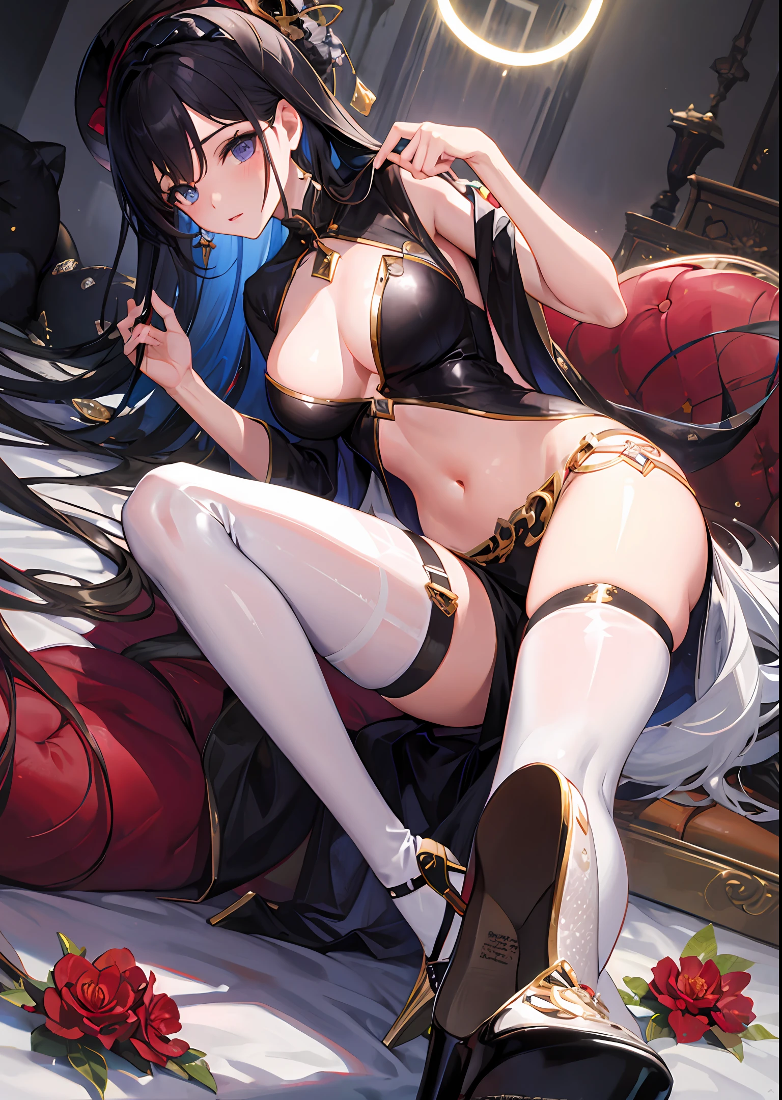 Woman，blacksilk，high-heels