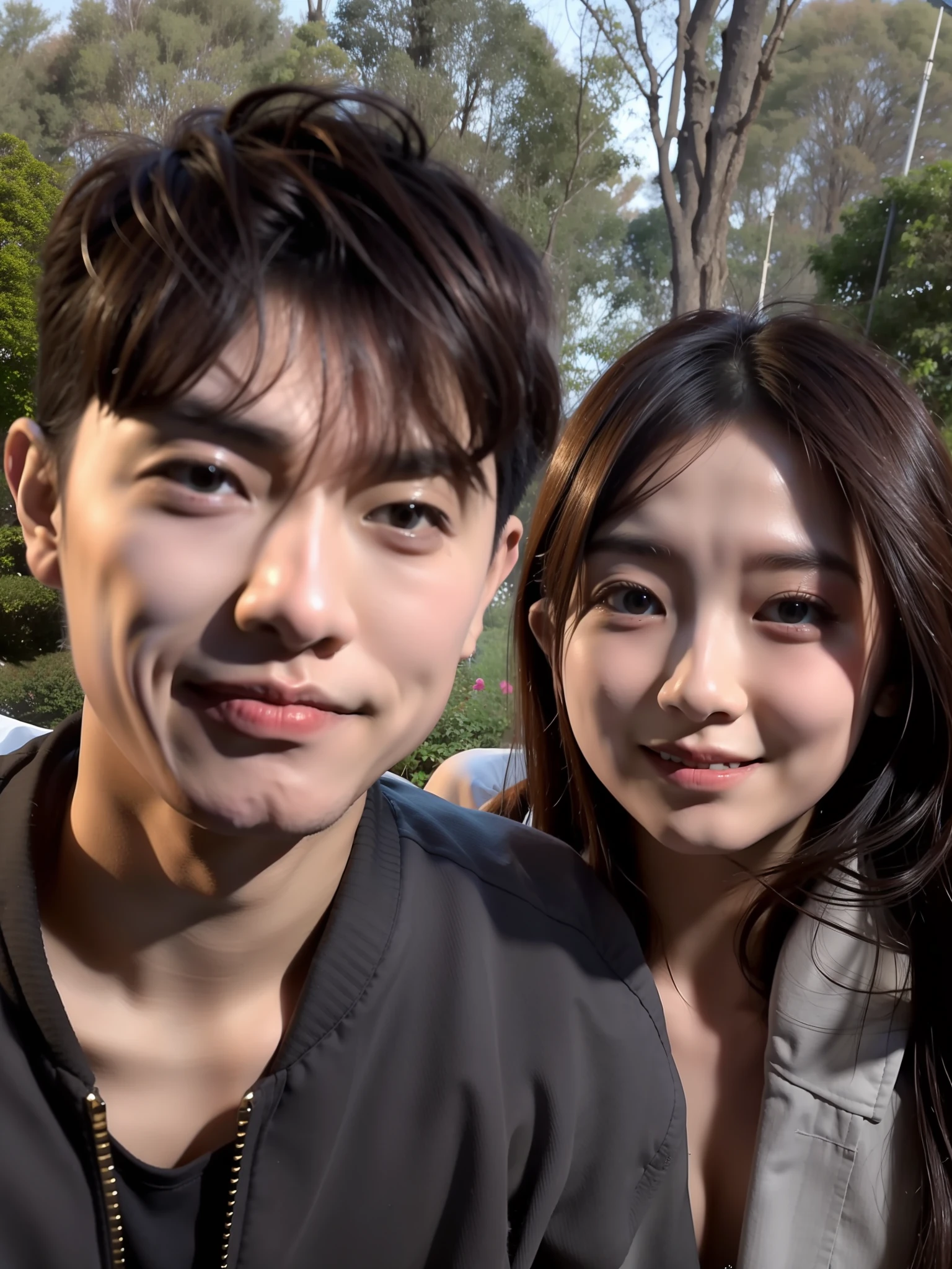 Asian couple Alafeld poses in front of bushes, Ruan Jia and Fenghua Zhong, Happy couple, ruan jia and brom, couple, cute couple, Li Zixin, 2 8 years old, wenjun lin, Lin Qifeng, yanjun cheng, wenfei ye, headshot profile picture, Wang Qichao