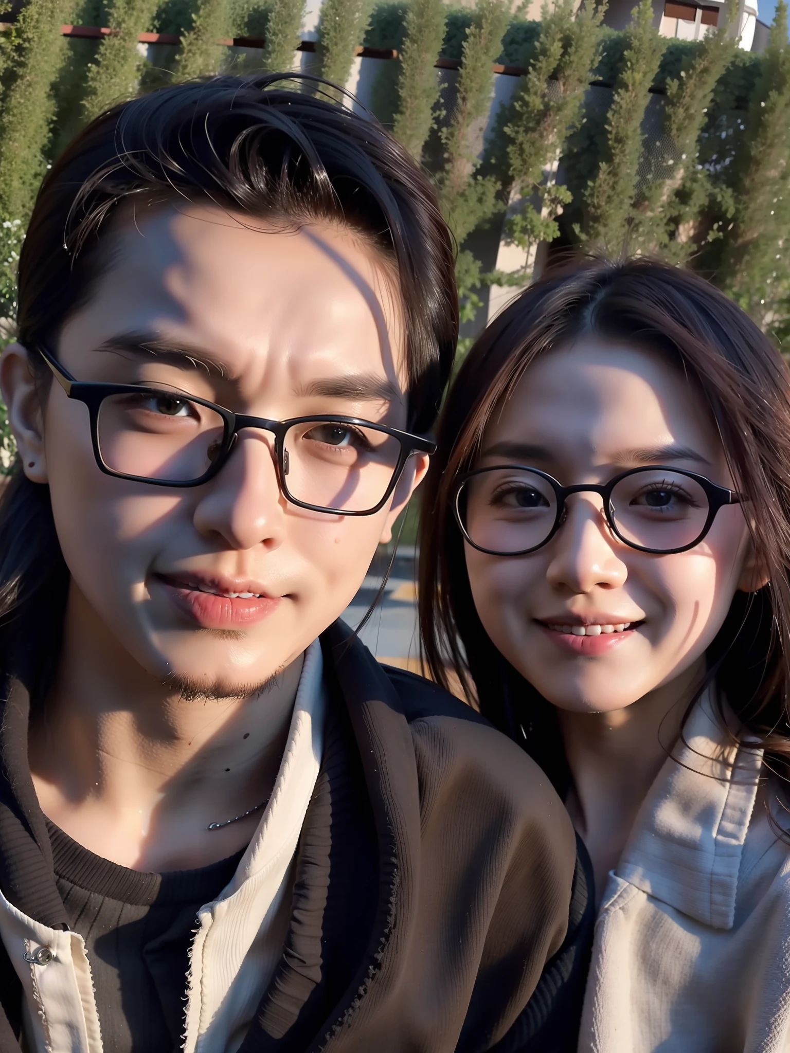 Asian couple Alafeld poses in front of bushes, Ruan Jia and Fenghua Zhong, Happy couple, ruan jia and brom, couple, cute couple, Li Zixin, 2 8 years old, wenjun lin, Lin Qifeng, yanjun cheng, wenfei ye, headshot profile picture, Wang Qichao