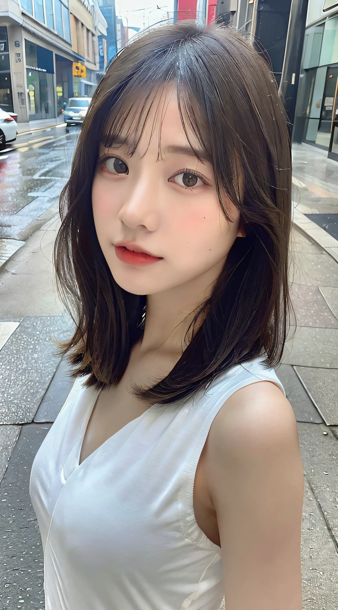 ((Best Quality, 8K, Masterpiece:1.3)), Focus: 1.2, Perfect Body Beauty: 1.4, Buttocks: 1.2, ((Layered Haircut, Breasts: 1.2)), (Wet Clothes: 1.1) , (Rain, Street:1.3), Bandeau Dress: 1.1, Highly Detailed Face and Skin Texture, Delicate Eyes, Double Eyelids, Whitened Skin, Long Hair