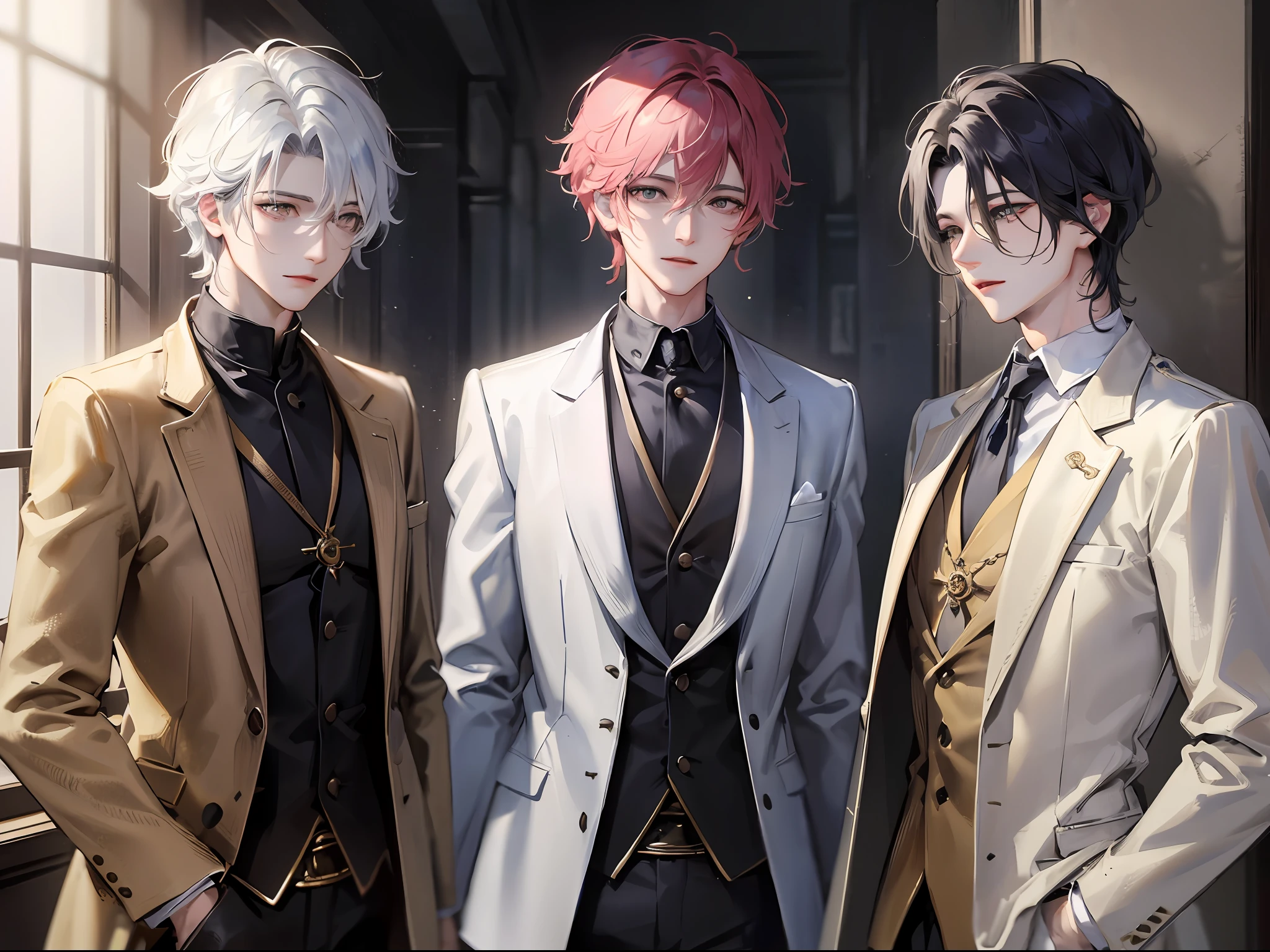 (k hd、Ultra-fine CG picture,Best picture quality、Fidelity)、(Best light and shadow effects,Very delicate and beautiful)、Four men with different colored hair,mtu