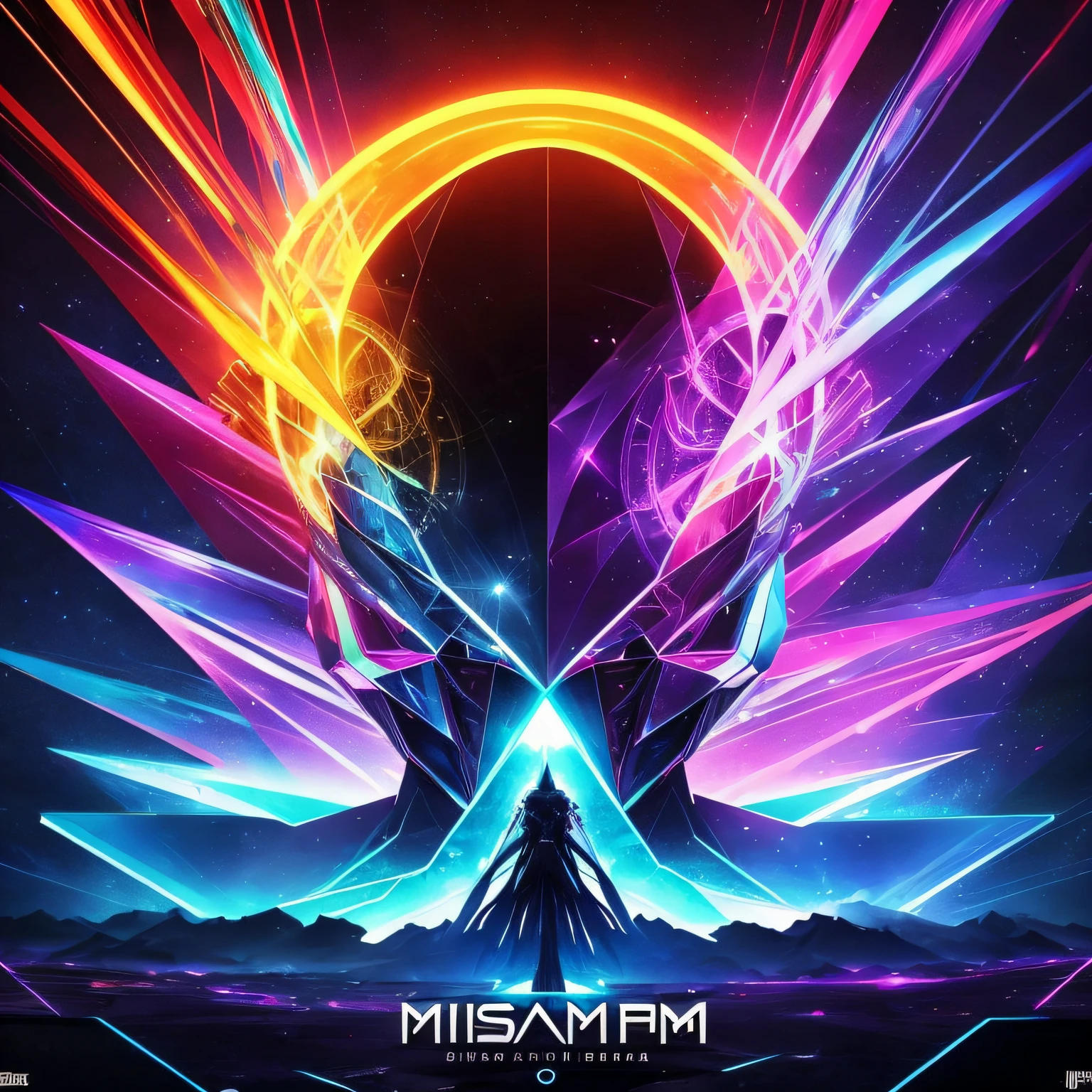 Tema: Single cover for Modern Symphonic Metal band "MindprisM"

description: Create a futuristic and impactful image for the cover of the new single of the band MindprisM. O nome da banda deve ser representado por um prisma mental, simbolizando a capacidade de refletir e transformar ideias. O prisma deve estar no centro da imagem, refratando um feixe de luz que se divide em cores vibrantes, like a holographic rainbow.

Detalhes importantes:
- Estilo: Modern Symphonic Metal
-Theme: Futuristic
-Concept: Mental prism that represents the mental evolution of the band
-Colors: Brilhantes e intensas
- Elementos Visuais: Stylized brain gears or circuits on the faces of the prism
- Backdrop: Futuristic landscape with technological elements
-Atmosphere: Intensa e complexa, reflecting the emotional intensity of the music

Additional instructions: Destaque contrastes de luz e sombra para criar uma capa visualmente atraente. The image should be unique and represent the essence of the band MindprisM, uniting the fusion of futurism with the musical expression of Symphonic Metal. --auto