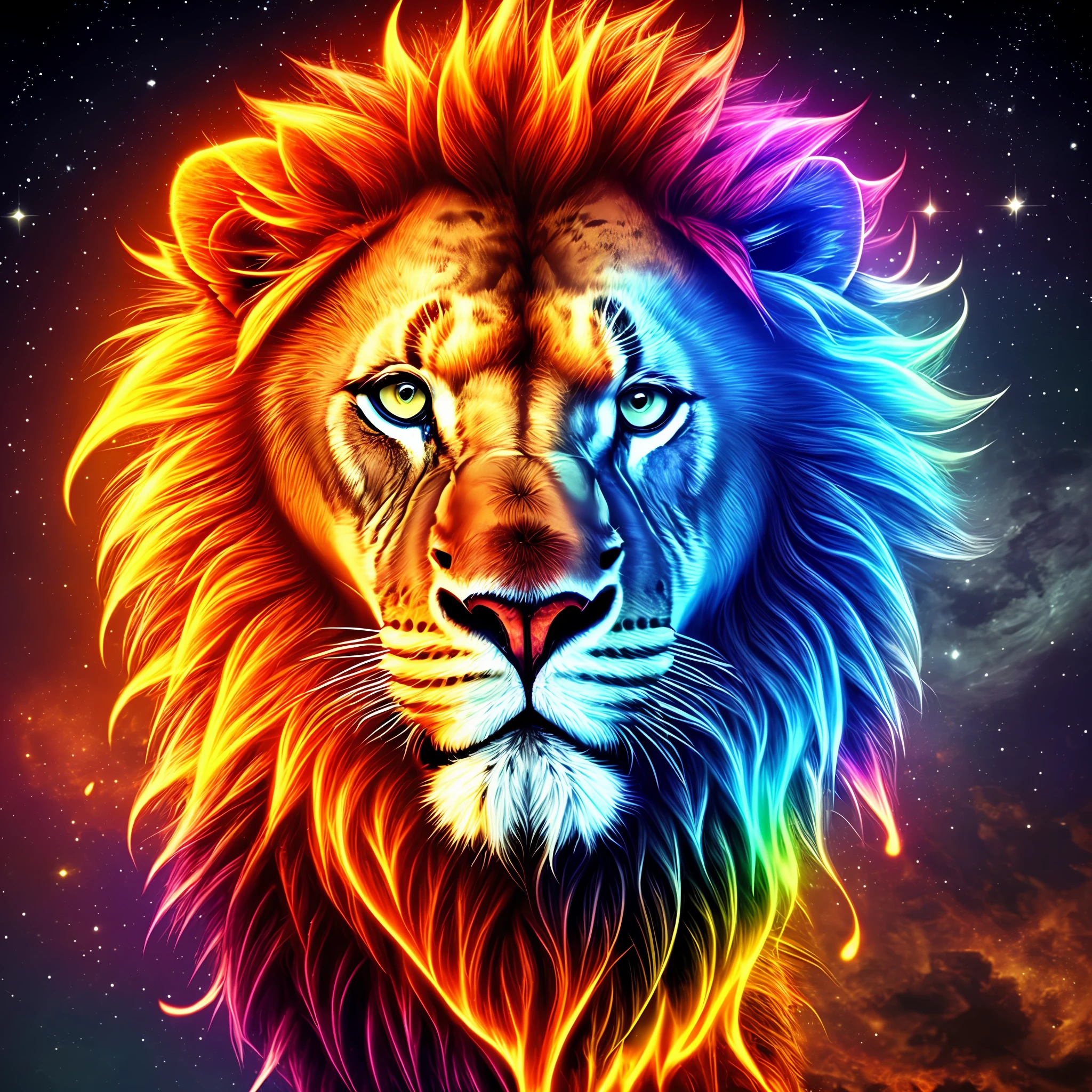 Fierce colorful burning lion on the moon --auto