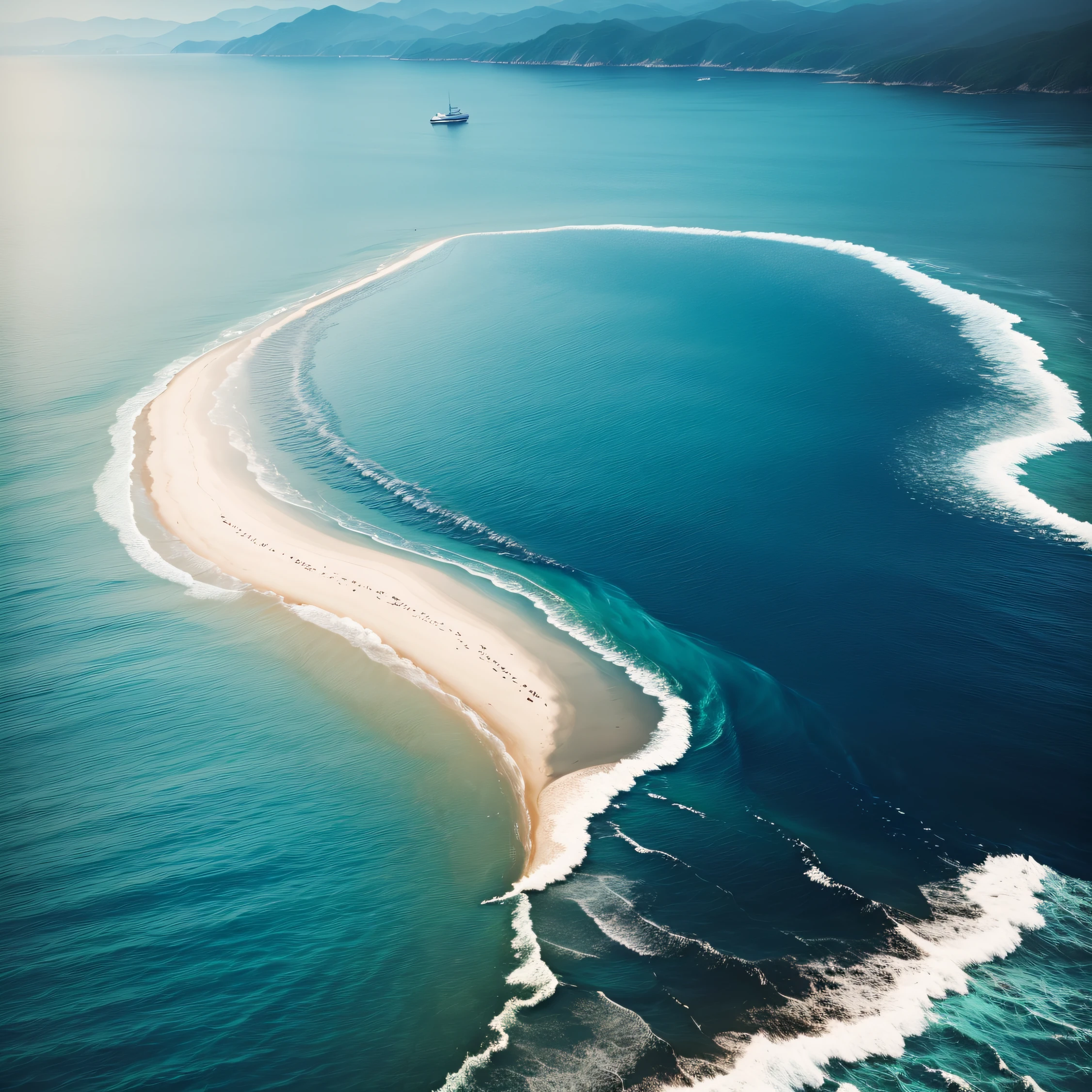viewed from bird's-eye，sea surface，in the early morning，calm seas，Pure sea surface