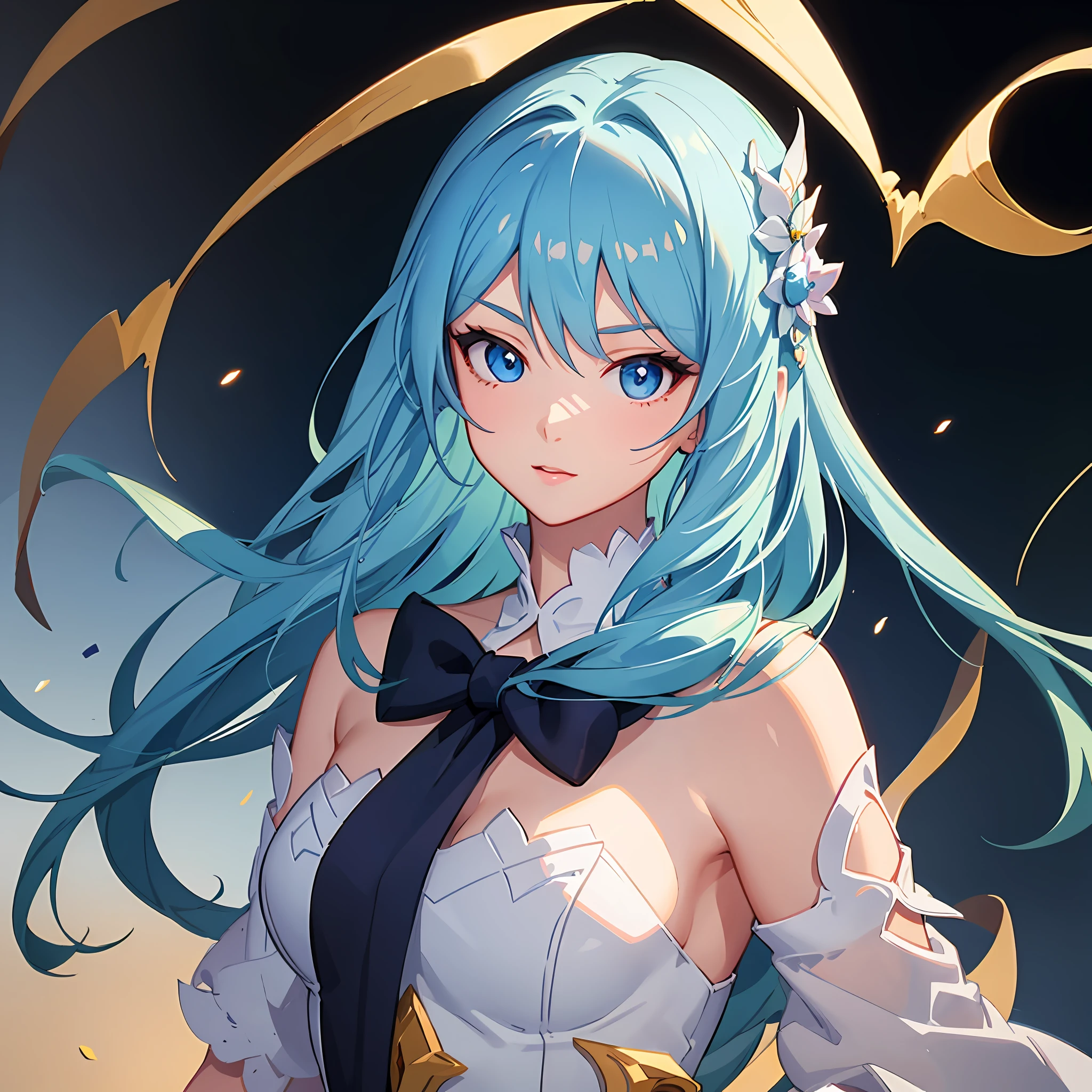 "Anime girl with blue hair and blue eyes surrounded by garlands, Rosla 1.0, Rossdraws digital painting, rossdraws portrait, Fantasy art style, rossdraws 2.5, stunning digital illustration, Detailed digital anime art, author:ross tran, Ross Trunk 8K, rossdraws 2.0, inspired by Ross Tran, Fanart Meilleure ArtStation, Digital anime illustration"