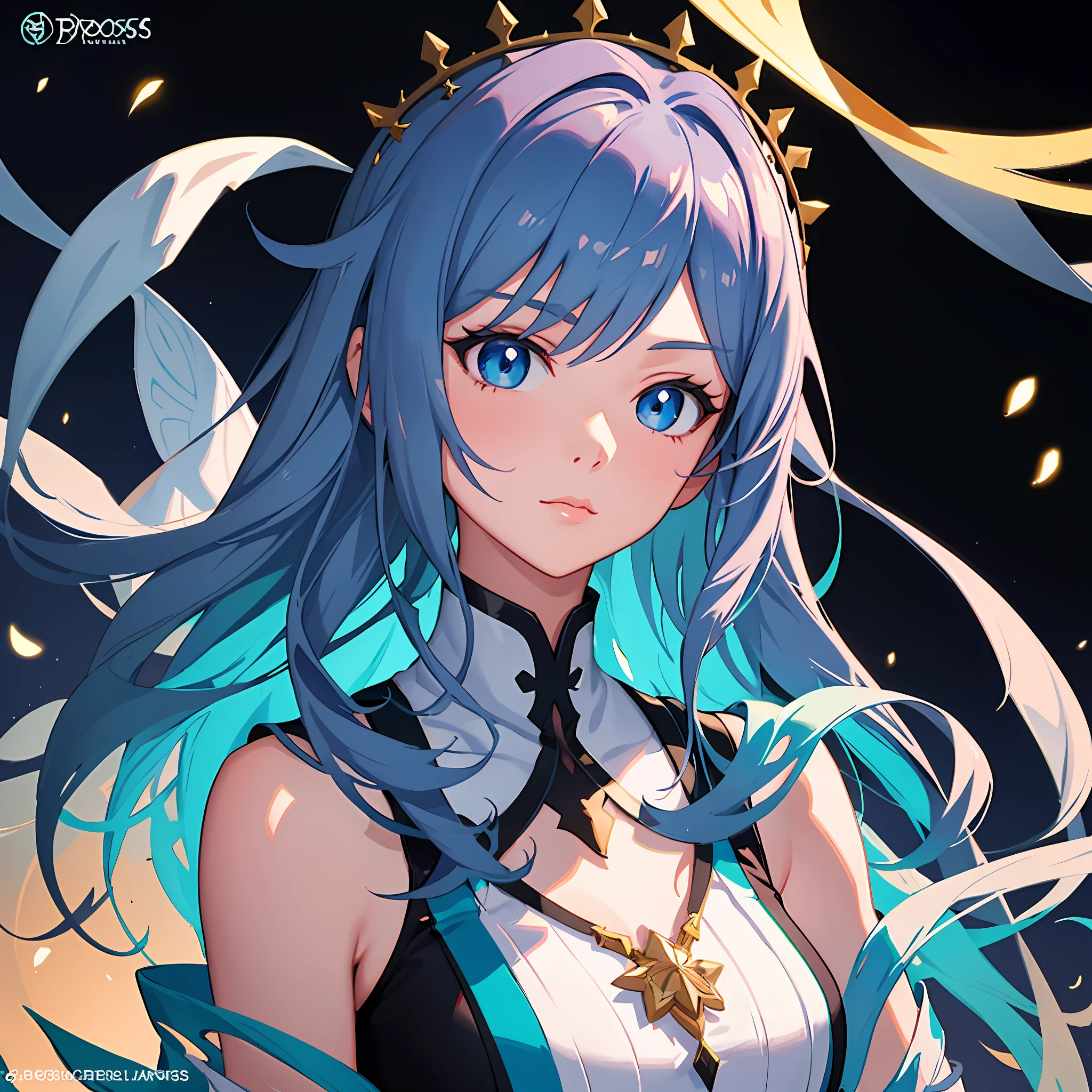 "Anime girl with blue hair and blue eyes surrounded by garlands, Rosla 1.0, Rossdraws digital painting, rossdraws portrait, Fantasy art style, rossdraws 2.5, stunning digital illustration, Detailed digital anime art, author:ross tran, Ross Trunk 8K, rossdraws 2.0, inspired by Ross Tran, Fanart Meilleure ArtStation, Digital anime illustration"