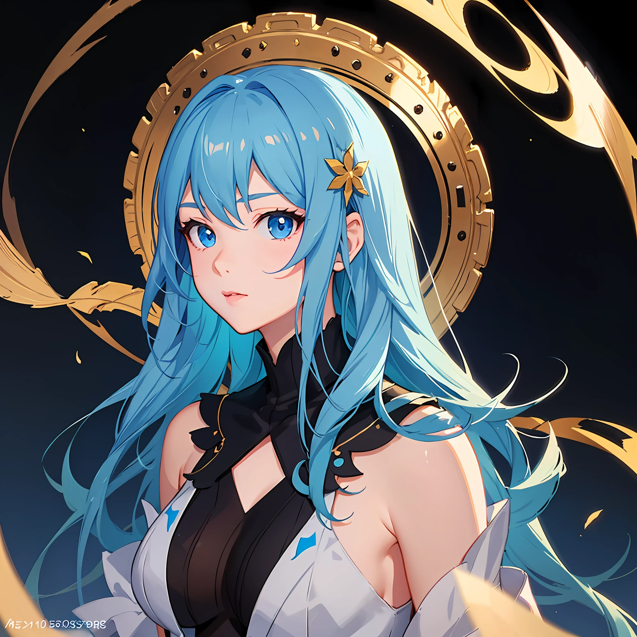 "Anime girl with blue hair and blue eyes surrounded by garlands, Rosla 1.0, Rossdraws digital painting, rossdraws portrait, Fantasy art style, rossdraws 2.5, stunning digital illustration, Detailed digital anime art, author:ross tran, Ross Trunk 8K, rossdraws 2.0, inspired by Ross Tran, Fanart Meilleure ArtStation, Digital anime illustration"