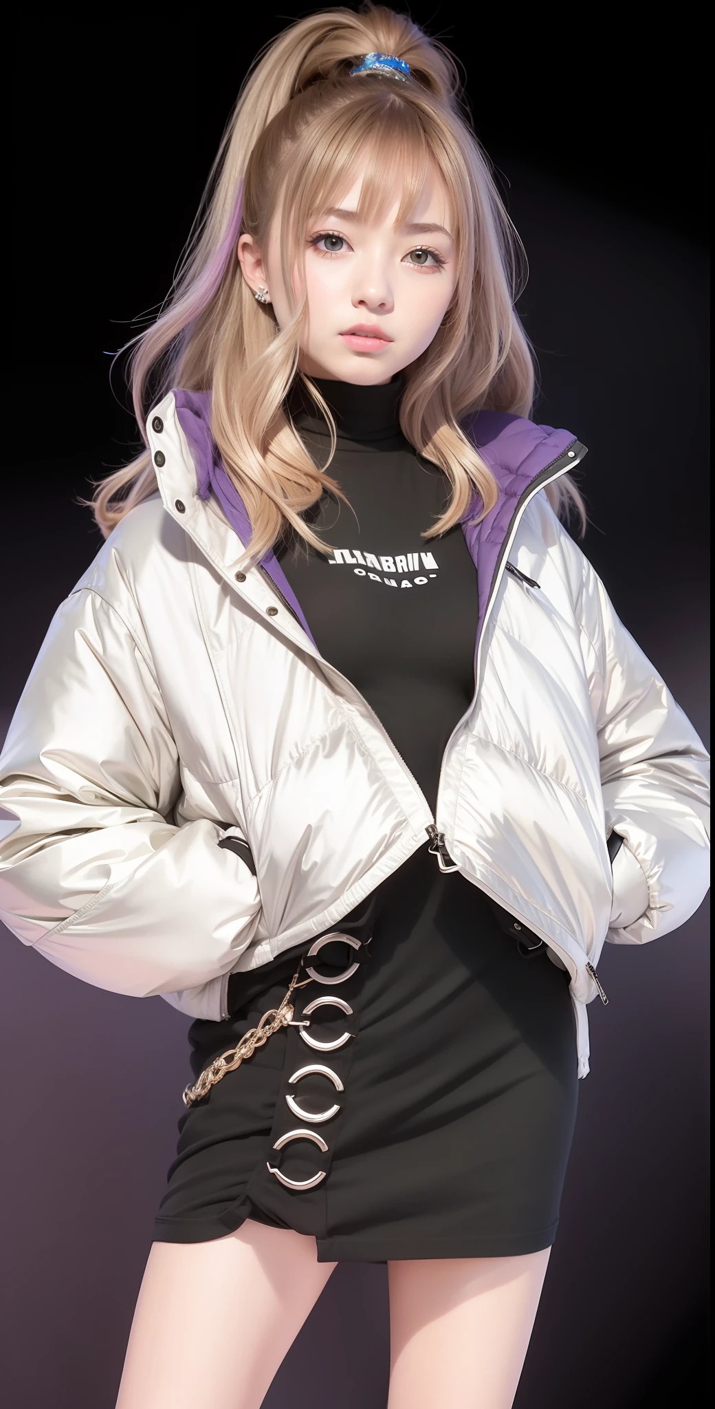 1girl, white jacket, long hair, brown hair, realistic, ultra detail, 80mm lens