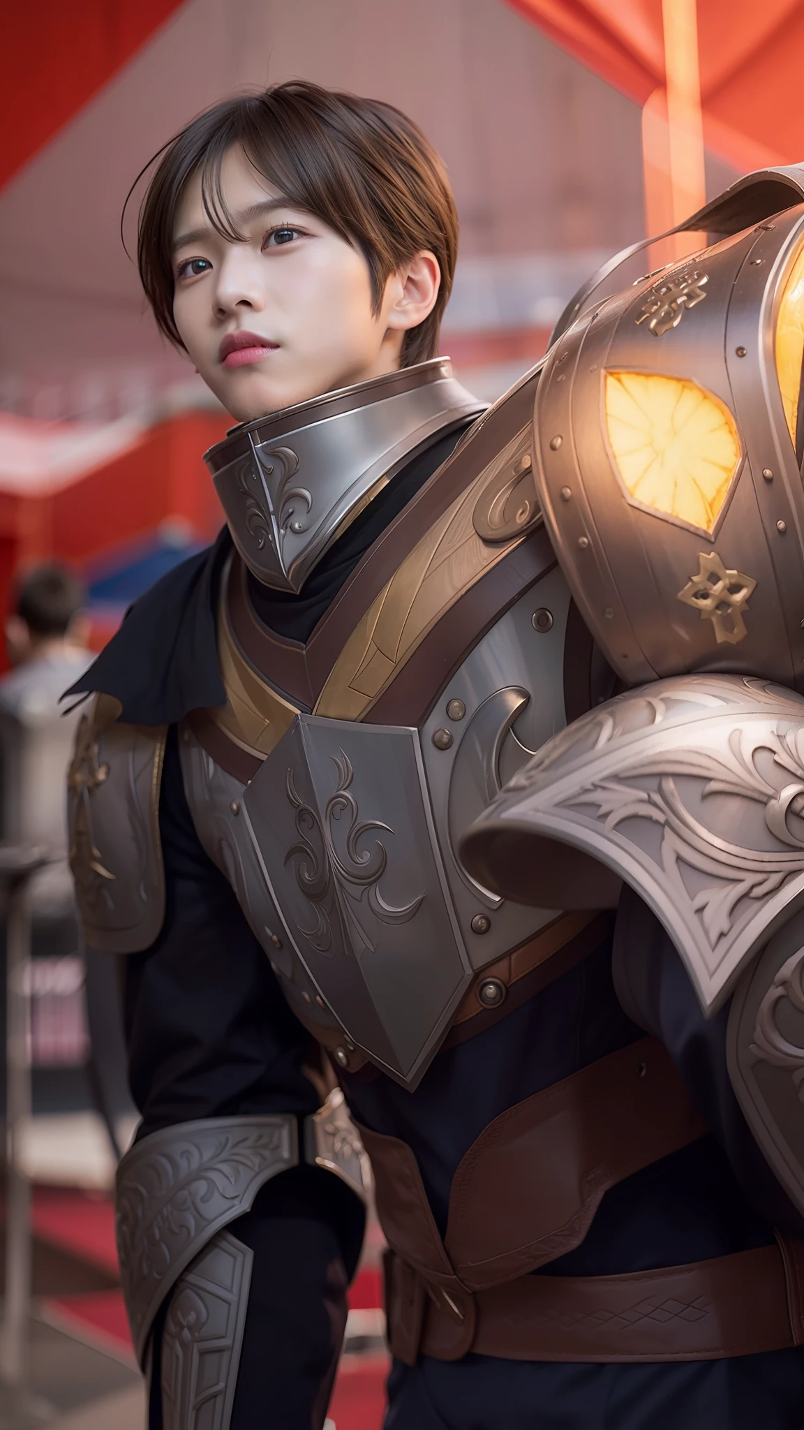 1boy,zilong mobile legend,grey armor,armor,short hair,brown hair,look at camera,handsome, realistic, more detail,70mm lens,