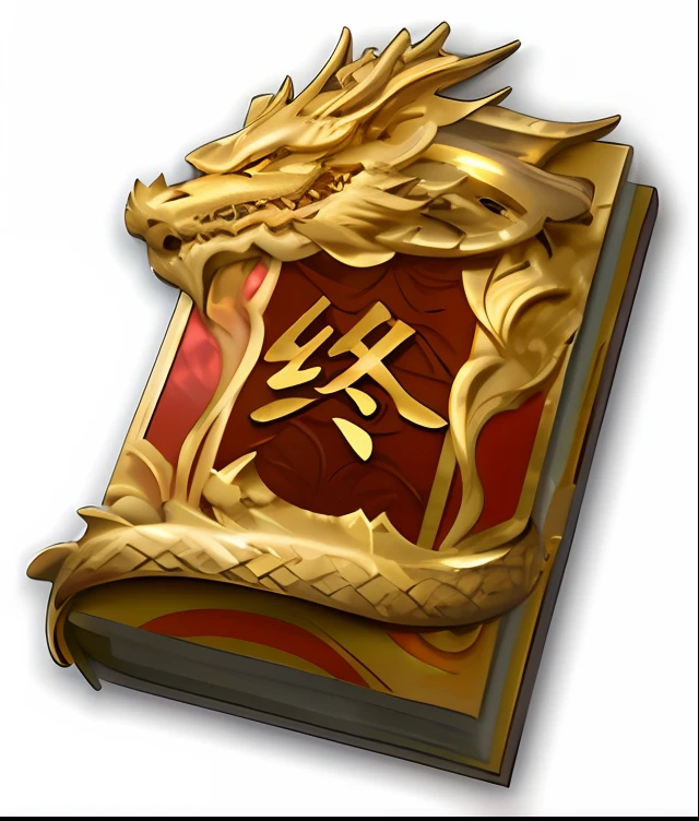 A close-up of a book,There is a dragon on it, ability image, drak, golden chinese text, emblem of wisdom, dragon design language, heise jinyao, Golden dragon, hua cheng, inspired by Park Hua, author:Li Zai, kanliu666, hori, inspired by Li Kan, Legendary Dragon, author:Kan Lee, fantasy book