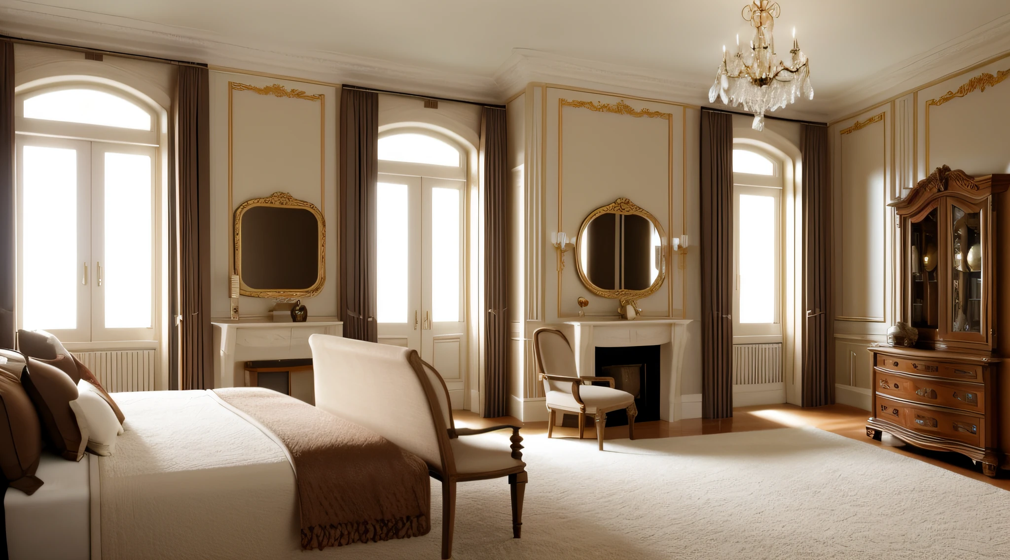 European architectural style bedroom,pillar,窗帘,softlighting --auto