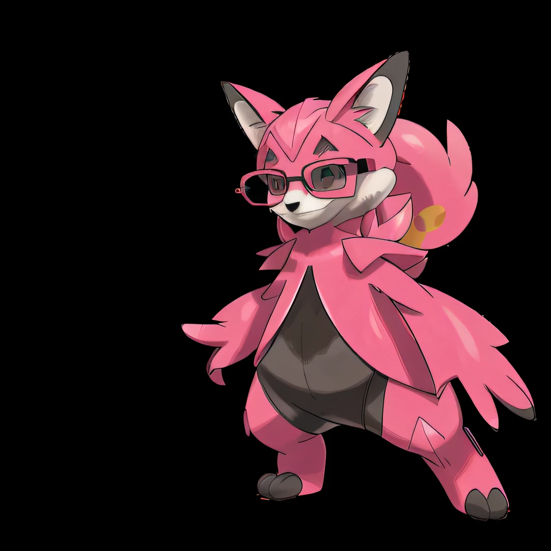 pkmn character, ((fox, pink)), ((nerd, glasses)), (colorful), ((best quality))