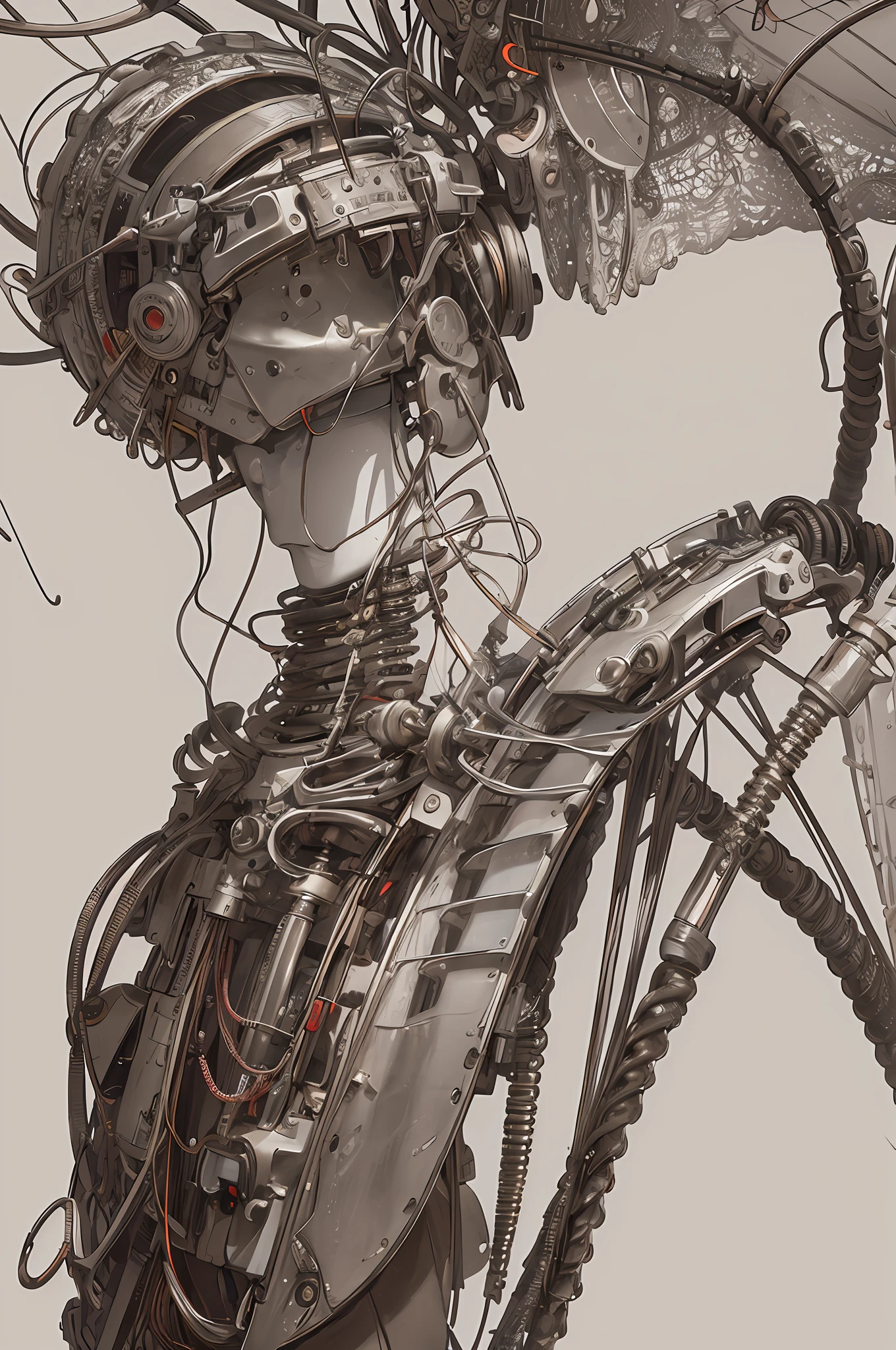 (((Masterpiece))), (((Best quality))), ((Ultra-detailed)), (CG illustration), ((An extremely delicate and beautiful)),(From the side Side),Cinematic light, ((1 mechanical monkey)),  full bodyesbian,(Machine-made joints:1.2),((Mechanical limb)),(Blood vessel attached to tube),(The mechanical spine is attached to the back),((The mechanical cervical vertebrae are attached to the neck)),(sitted),face expressionless,(Wires and cables around the neck:1.2),(wires and cables on head:1.2)(Character focus),sci-fy,Extremely fine,a color,Thinnest，punky style，Colorful and gorgeous