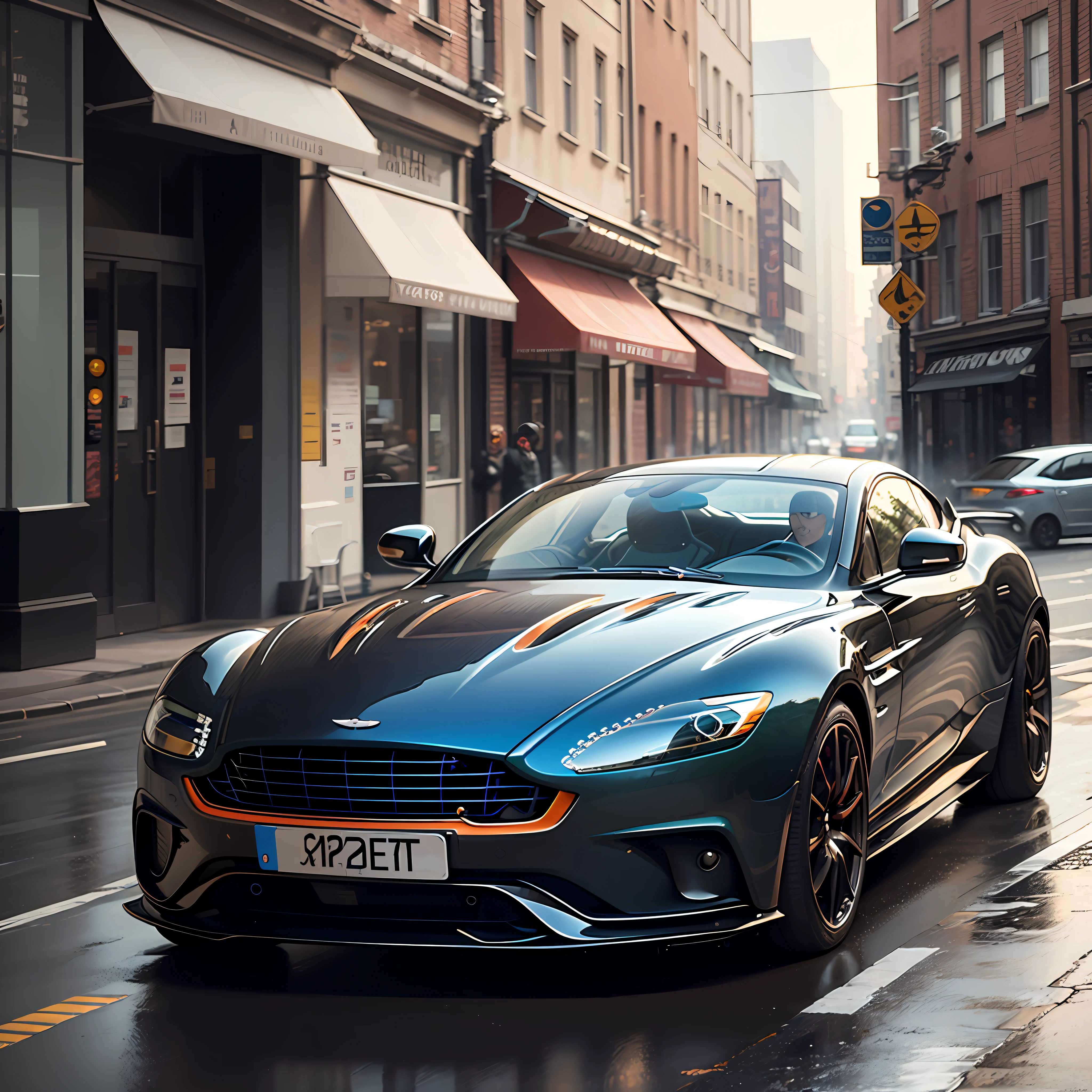 Aston Martin sports car rainy day city street cool details --auto