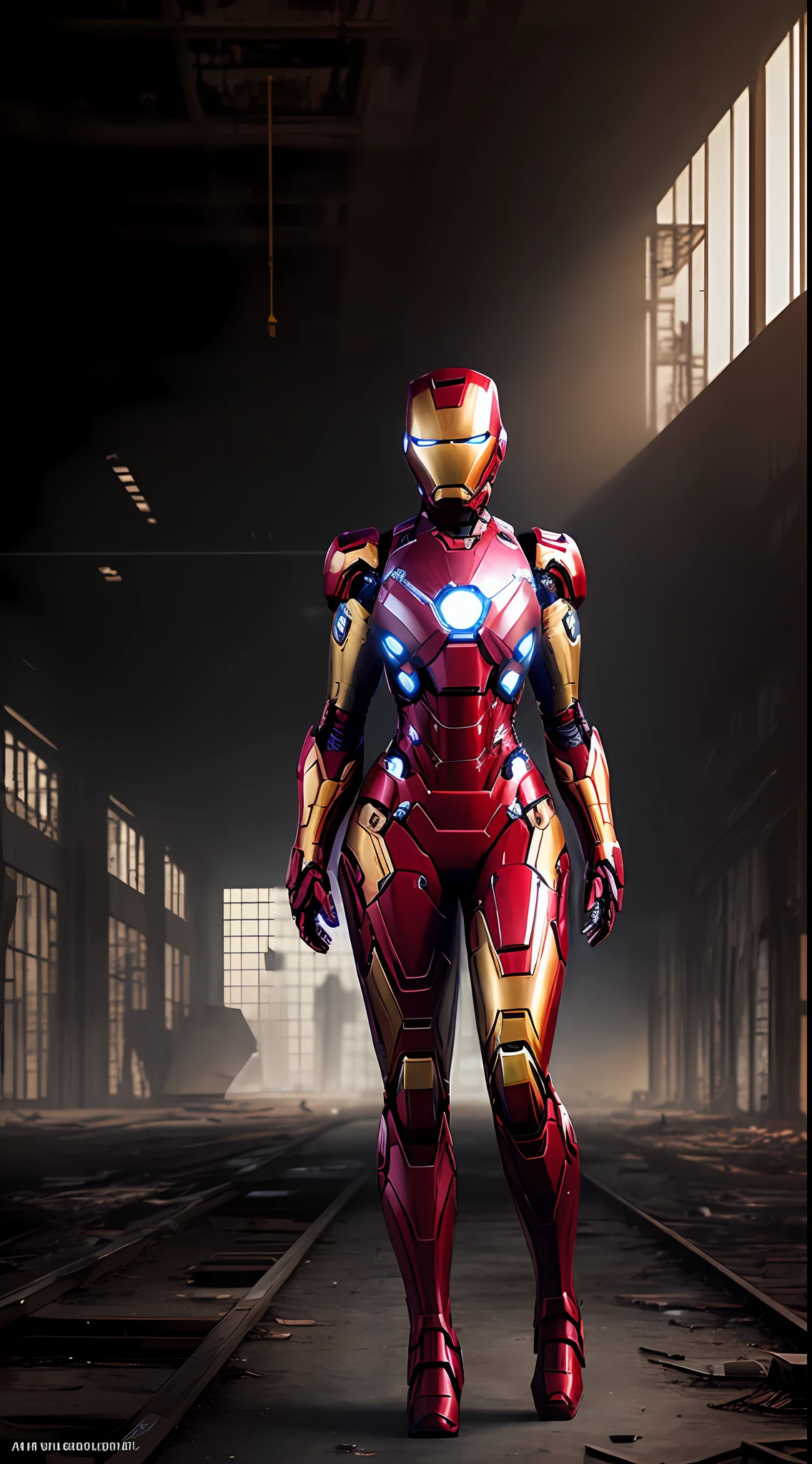 8k, realistic, attractive, highly detailed, a 20 year old girl a sexy and attractive woman inspired by Iron Man wearing a shiny Iron Man mech. She dresses with sexiness and confidence, perfectly interpreting Iron Man's strength and charisma. The abandoned warehouse serves as a backdrop, creating a unique atmosphere that highlights her bravery and perseverance. The cloudy sky adds a sense of tension and mystery to the whole scene. This high-definition, high-quality picture will bring you a shocking visual experience. The detailed abandoned warehouse and shiny mechs will keep your eyes on you. oc rendering, dramatic lighting, award winning quality --auto